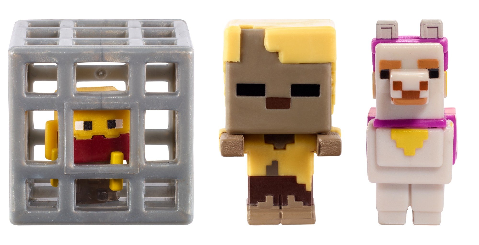 Minecraft Mini Figures 3-Pack - Stray Skeleton, Zombie Pigman, Chicken Jockey & Iron Golem - Official Collectible Toy Set for Kids & Fans - Perfect for Display, Gaming & Role Play Scenes