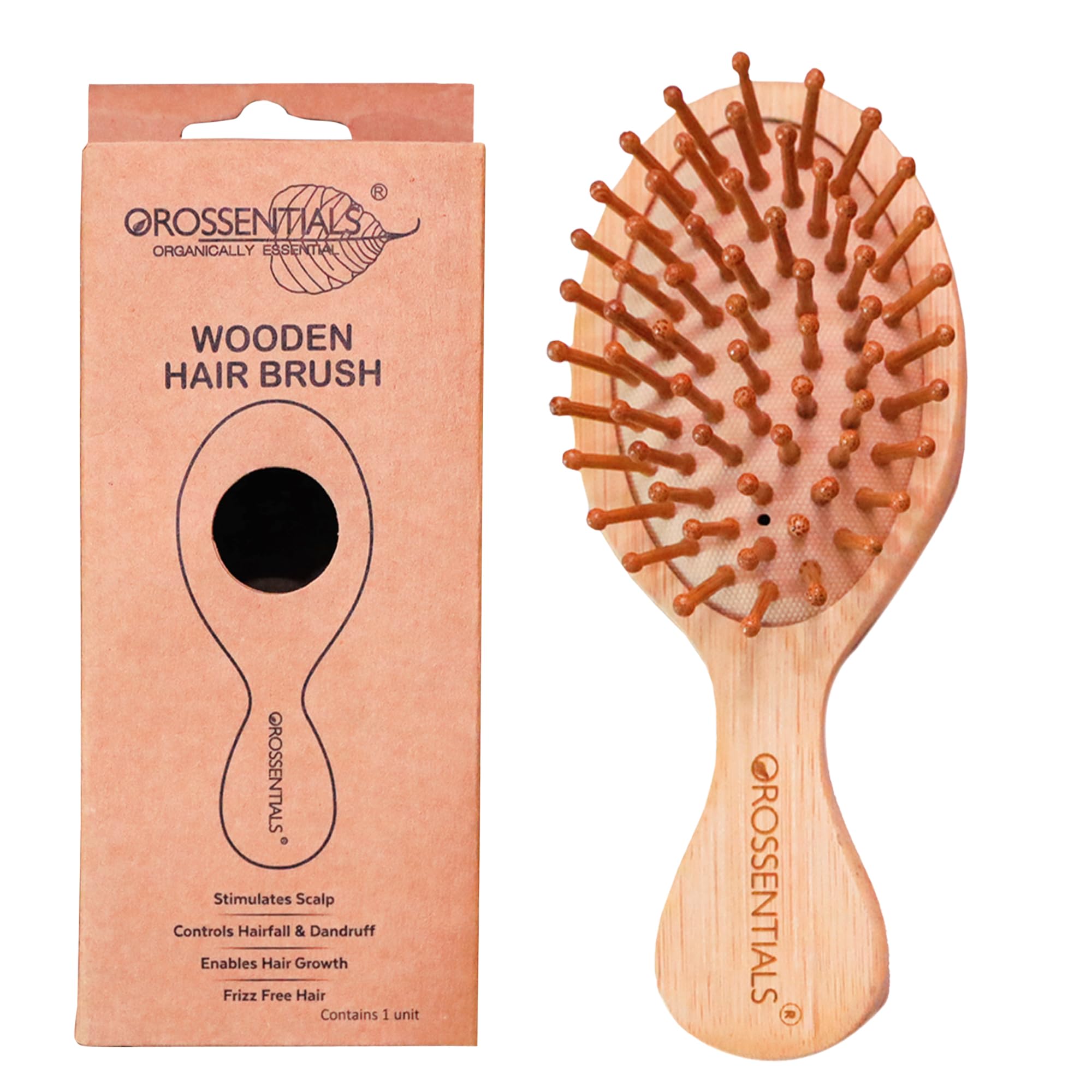 OROSSENTIALS Bamboo Hair Brush with Natural Bristles - Wooden Paddle Brush for Women & Men - Detangling & Scalp Massage - Perfect for Travel, Home & Salon Use