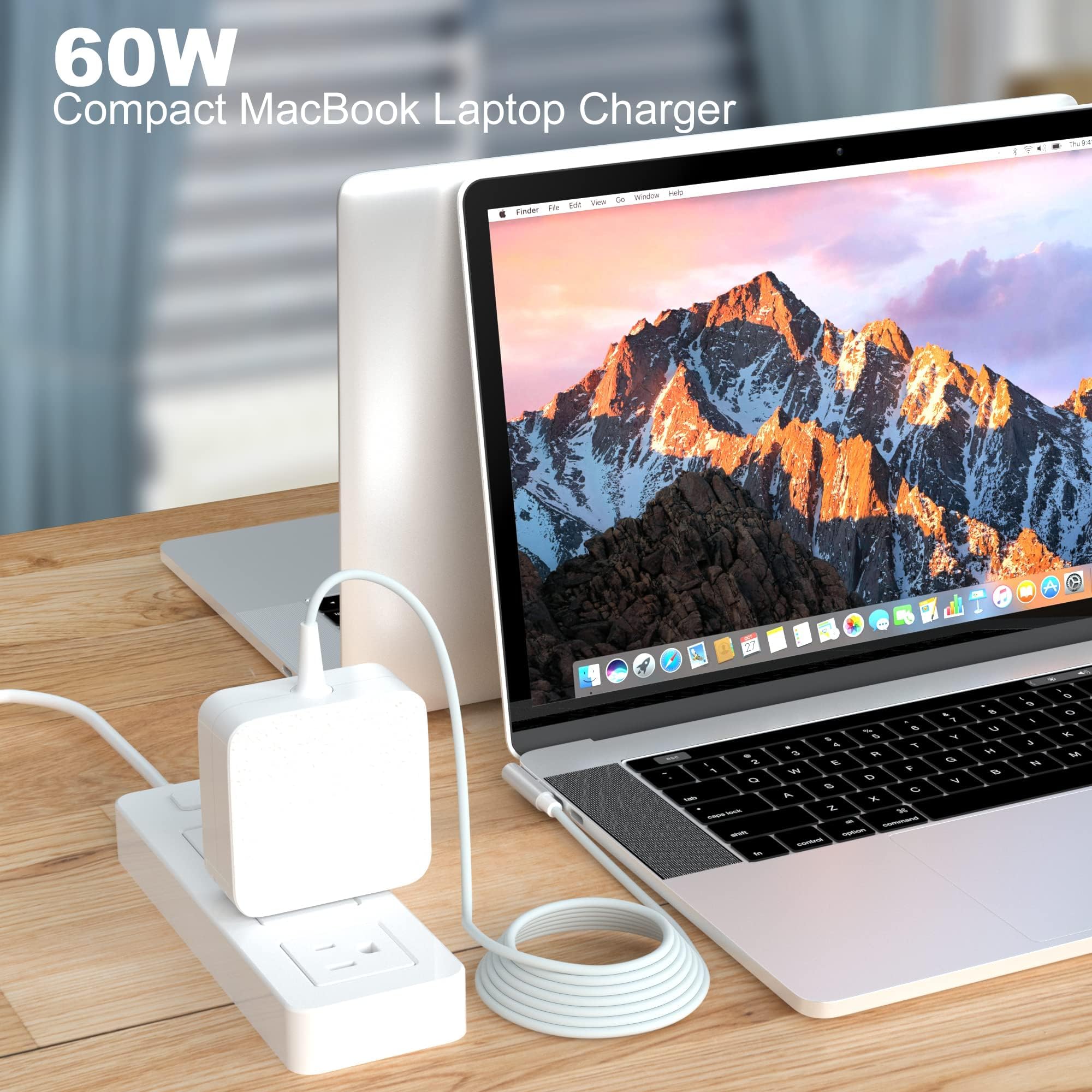 Original MacBook Pro Charger 60W - Replacement Power Adapter for 13-inch MacBook Pro (Mid 2012 & Earlier) & MacBook Air (2011 & Earlier) with L-Tip Connector - Perfect for Home, Office & Travel Use