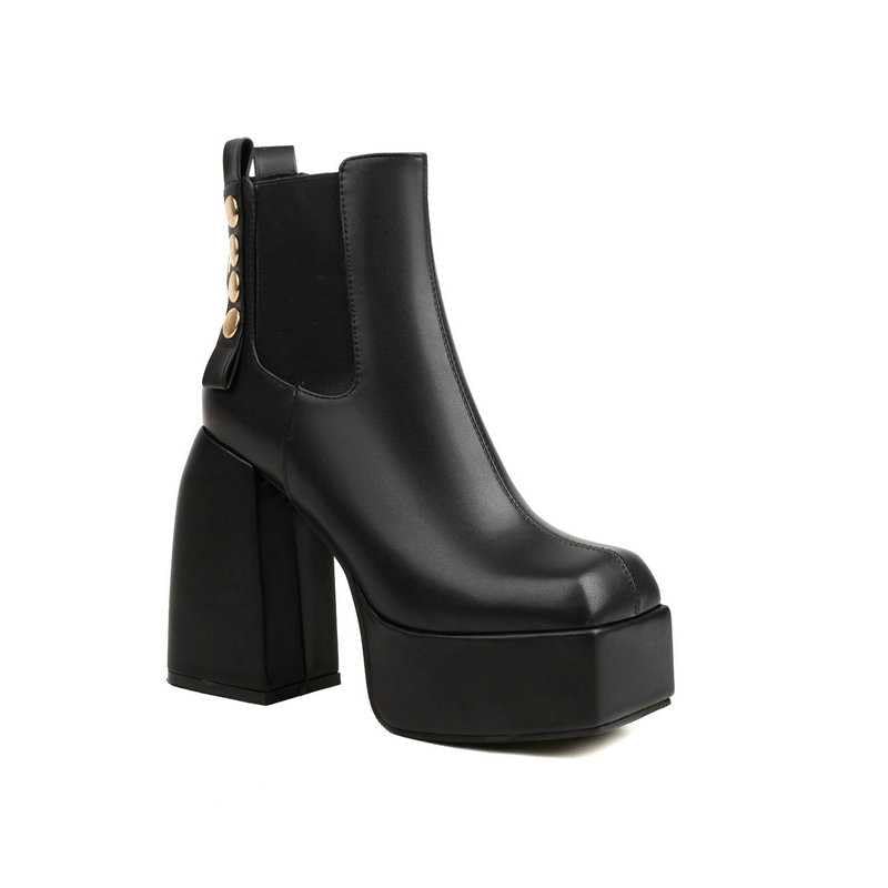 Women's Chunky Heel Ankle Boots - Platform Block Heel Square Toe Punk Combat Boots with Zipper | Fashion Motorcycle Mid Calf Boots for Casual Outfits, Street Style & Night Out