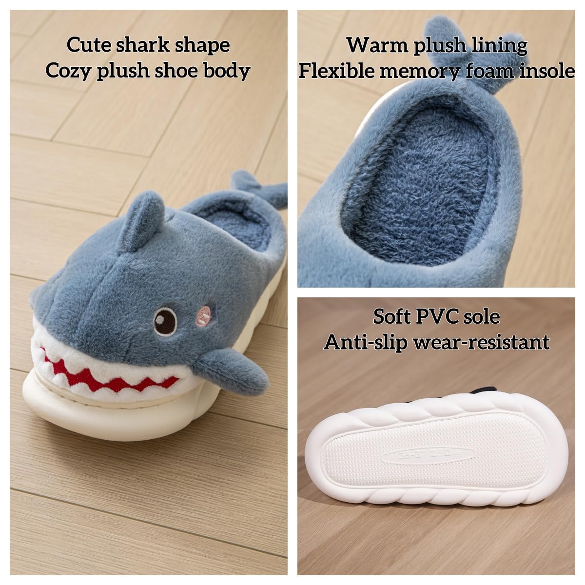LANFIRE Women's Shark Slippers - Soft Plush Warm Winter House Shoes for Women - Cozy Indoor/Outdoor Home Slippers for Lounge, Bedroom & Gift Giving