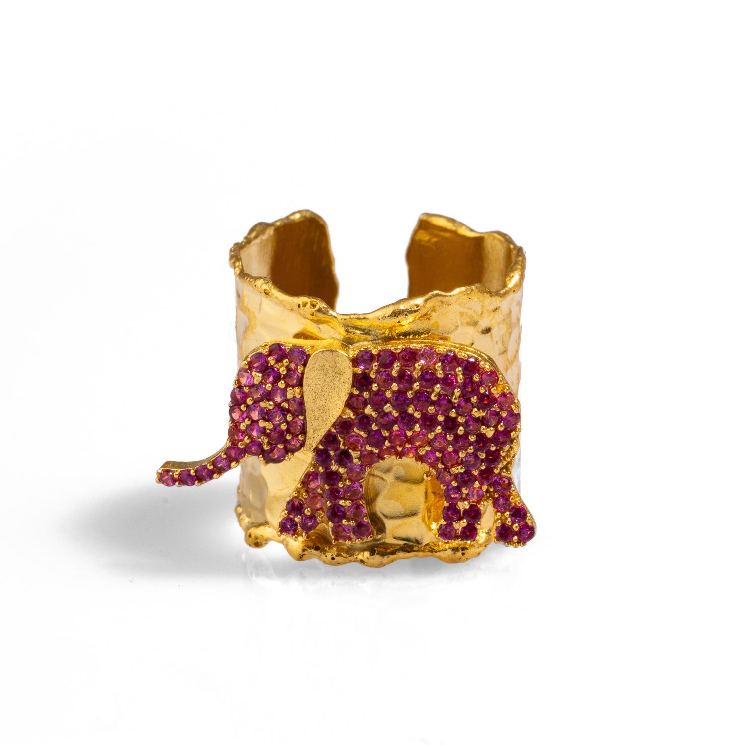 Guardian Pink Elephant Gold Chunky Adjustable Ring for Women - Boho Hippie Statement Jewelry Gift for Her - Perfect for Festivals, Parties & Everyday Wear