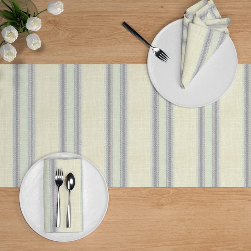 Custom Herringbone Stripe Blue Sand Print Cotton Sateen Table Runner 90