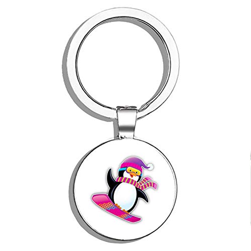 Penguin Snowboarder Double-Sided Stainless Steel Keychain - Durable Key Ring Holder for Car Keys, House Keys & Key Finder - Perfect for Snowboarding Enthusiasts & Winter Sports Lovers