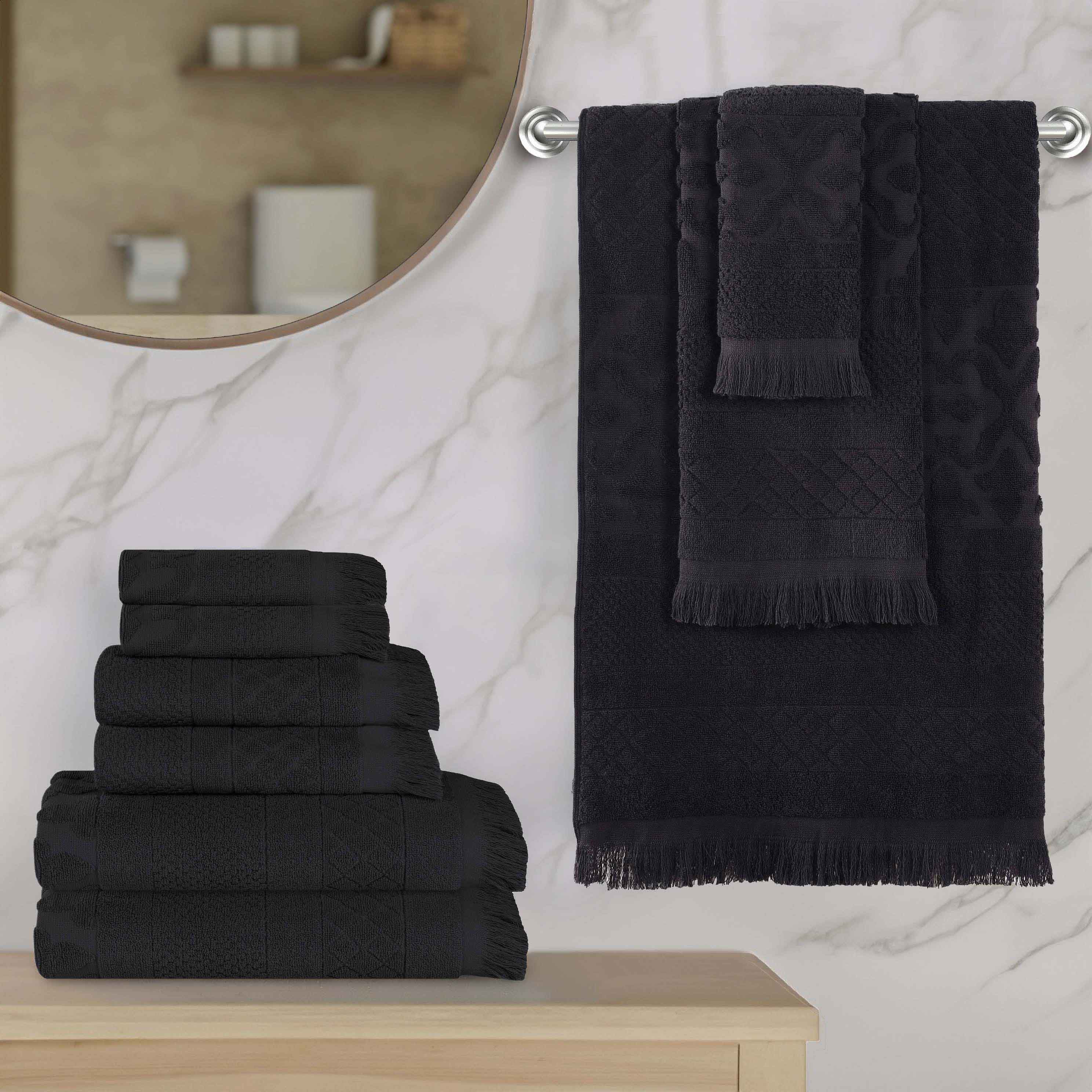 Premium 9-Piece Cotton Geometric Jacquard Towel Set - Ultra Soft, Absorbent & Plush - Perfect for Bathroom, Spa & Luxury Home Decor