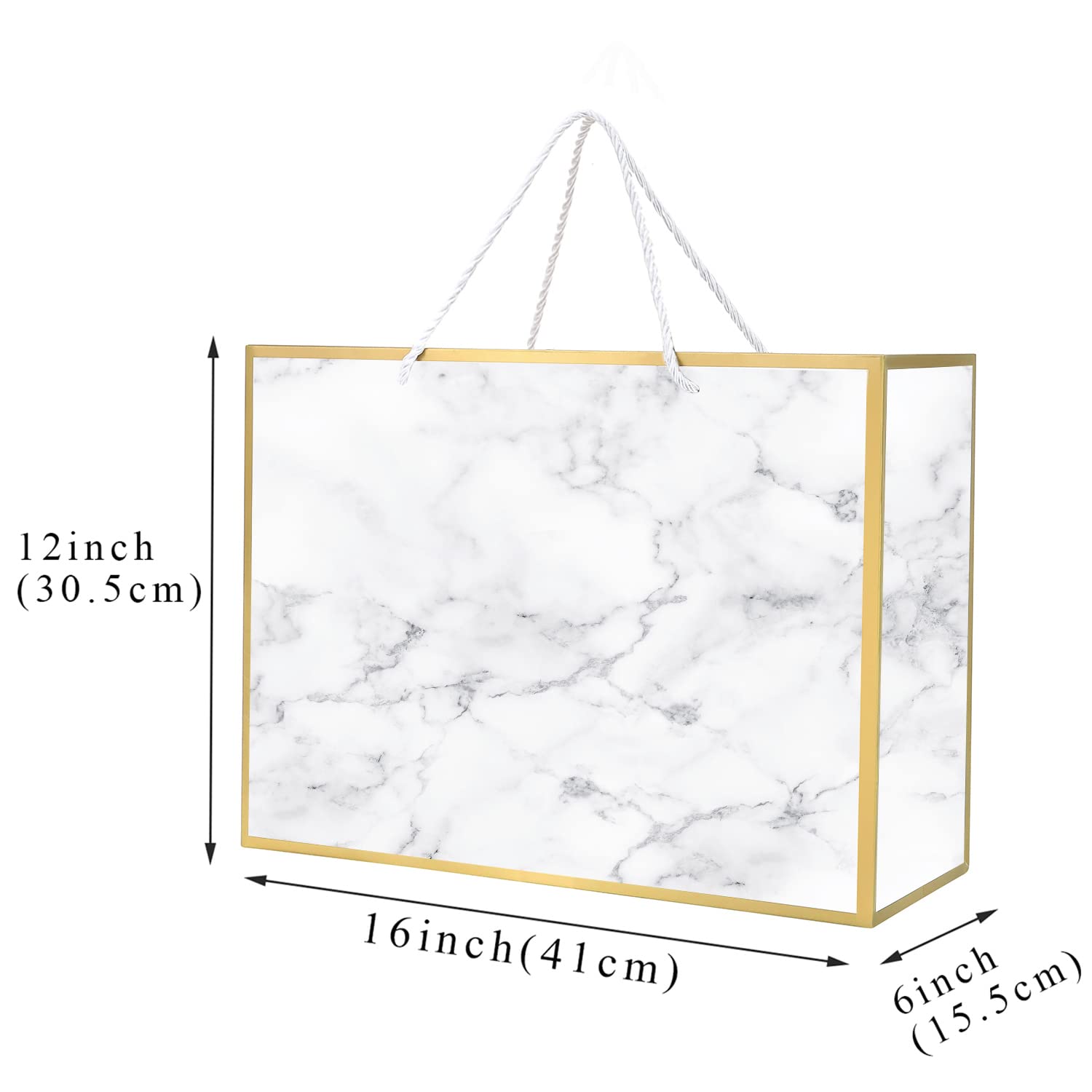 10 Pack Extra Large White Marble Gift Bags 16x6x12 Inches - Bulk Wedding Favor Bags with Handles for Presents, Party Favors & Holiday Gifting
