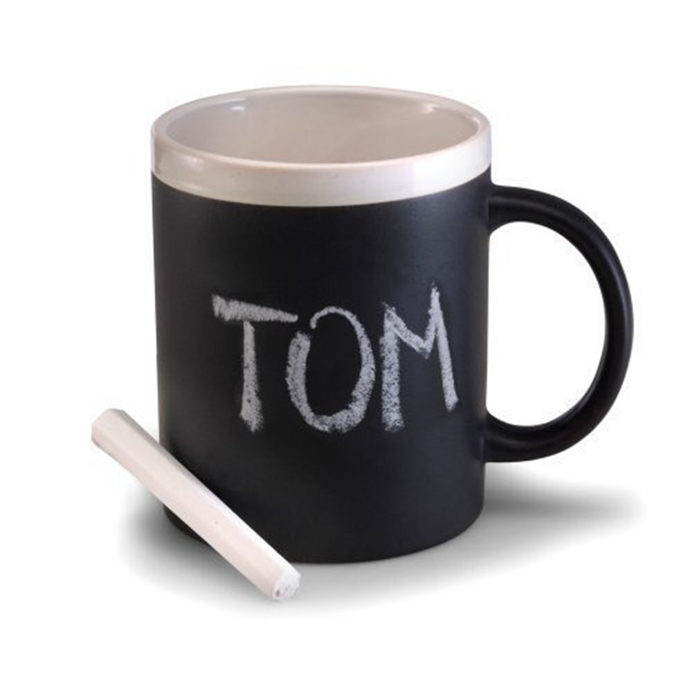 Personalized eBuyGB Chalkboard Mug - Customizable Black Coffee Cup with Chalk Marker for Office, Home & Gifts (Black) - Perfect for DIY Messages, Coffee Breaks & Creative Decor
