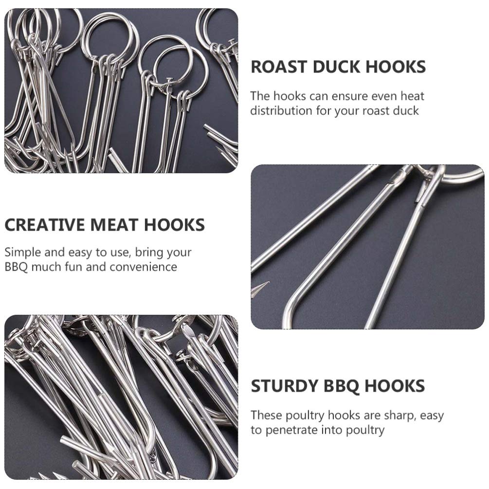 DOITOOL 10-Piece Stainless Steel BBQ Meat Hooks Set - Heavy Duty, Wear-Resistant for Roast Lamb, Poultry, Bacon & More | Perfect for Grilling, Smoking & Outdoor Cooking