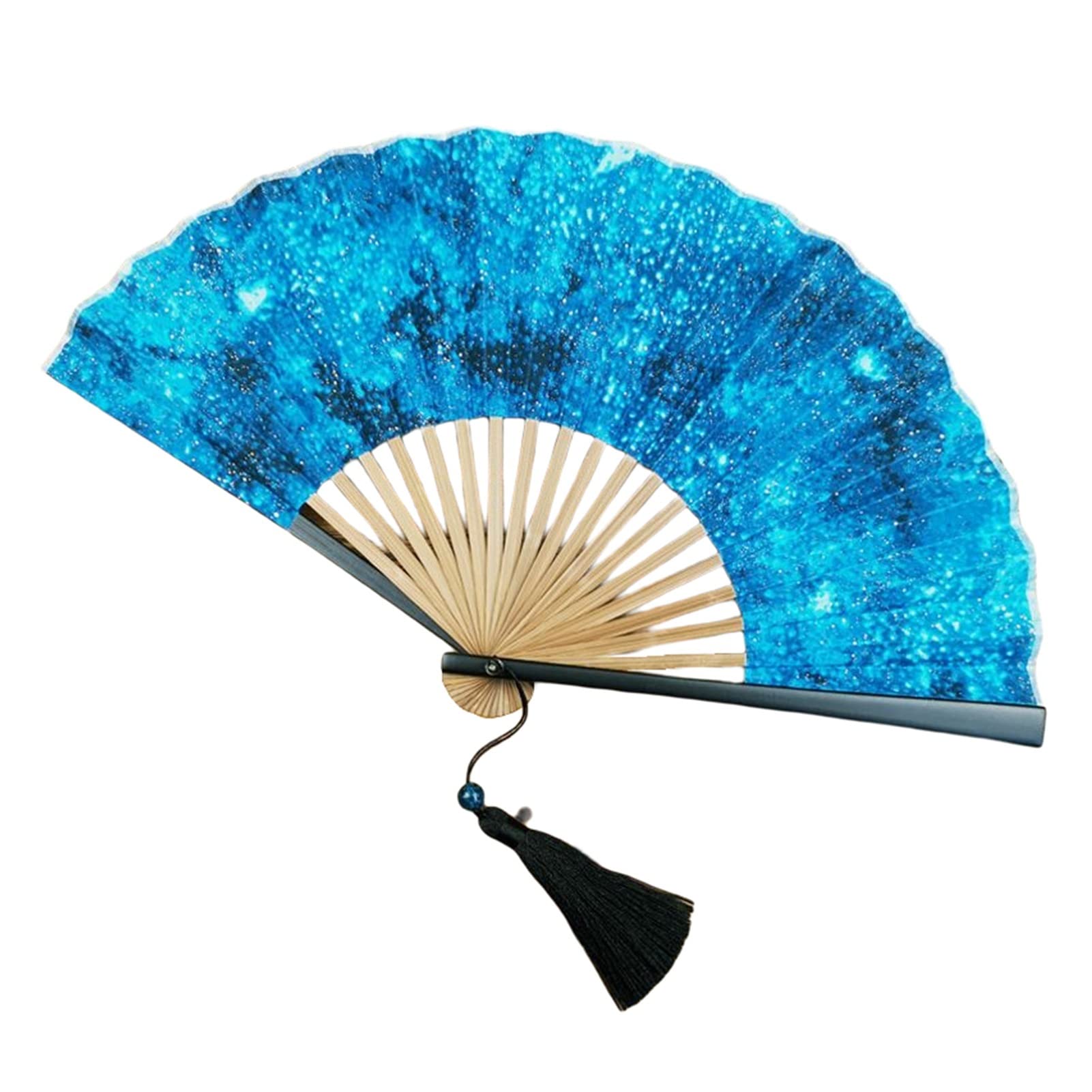 YWEEL Personalized Pride Rave Fan - Vintage Chinese Wood Folding Fan for Hanfu Cosplay, Rave Parties & Home Decor - Portable Handheld Cooling Fan (Blue) - Perfect for Summer Festivals, Costume Events & Asian-Themed Room Decor