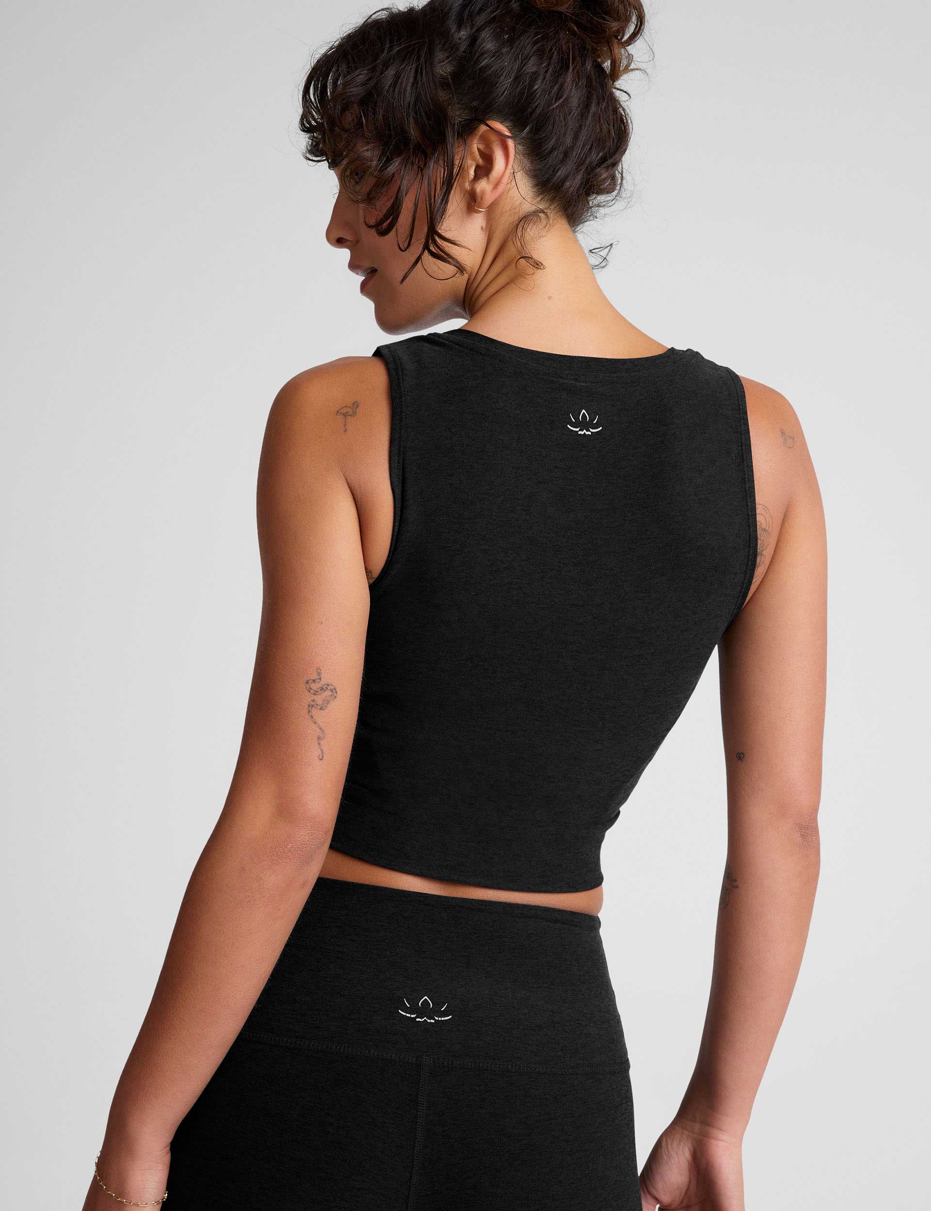 Featherweight Center Stage Cropped Tank Top - Darkest Night Black | Women's Lightweight Workout Shirt for Yoga, Running & Gym