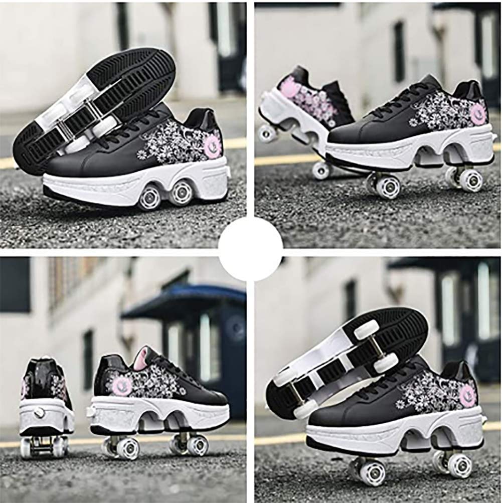 2-in-1 Removable Wheel Roller Shoes for Adults & Kids - Automatic Walking/Skating Shoes with Double Deform Wheels - Perfect for Commuting, Fitness & Outdoor Fun