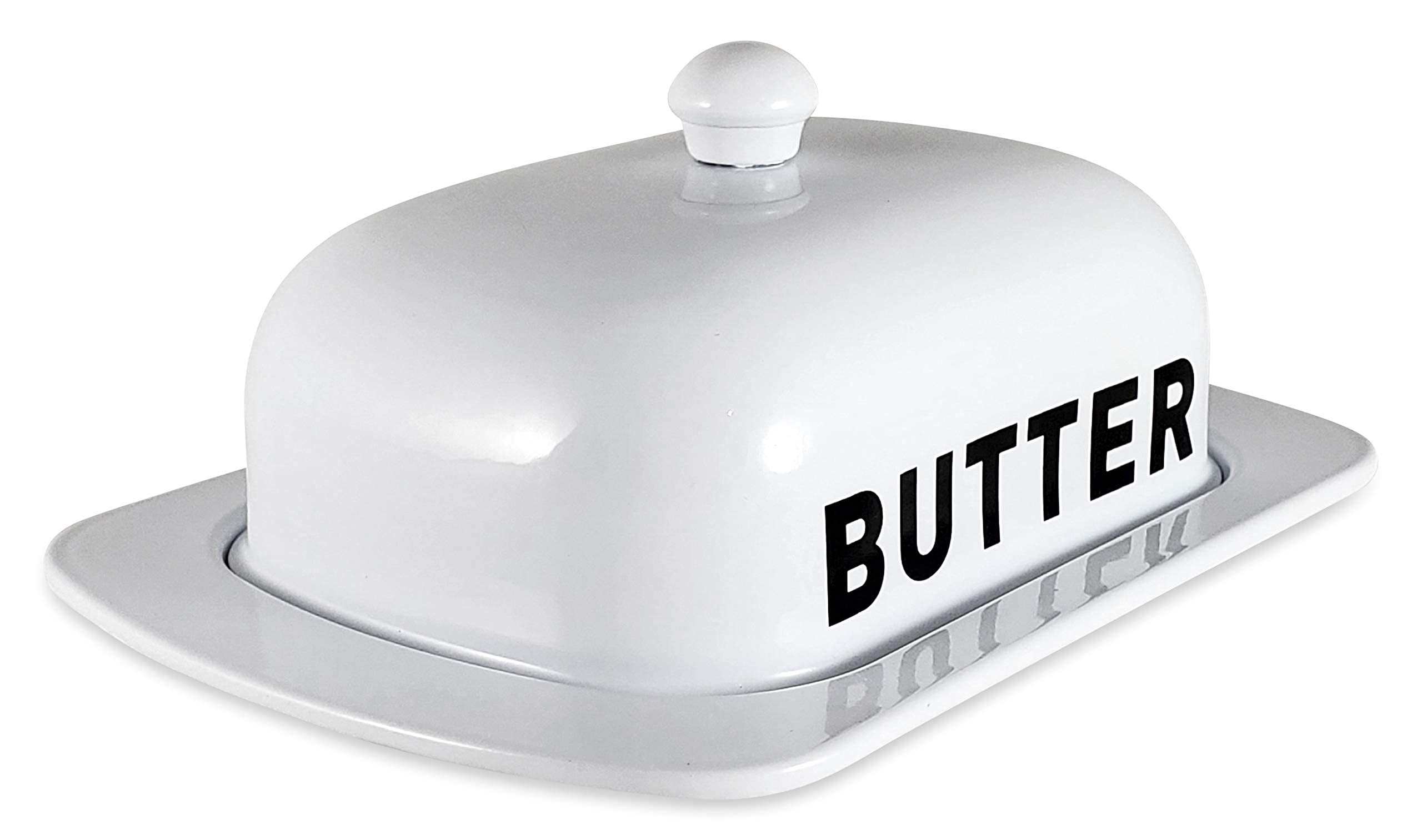Premium White Metal Storage Canisters & Butter Dish - Airtight Kitchen Containers for Flour, Sugar, Coffee & Spice Organization | Elegant Home Decor for Pantry, Countertop & Dining Table Display
