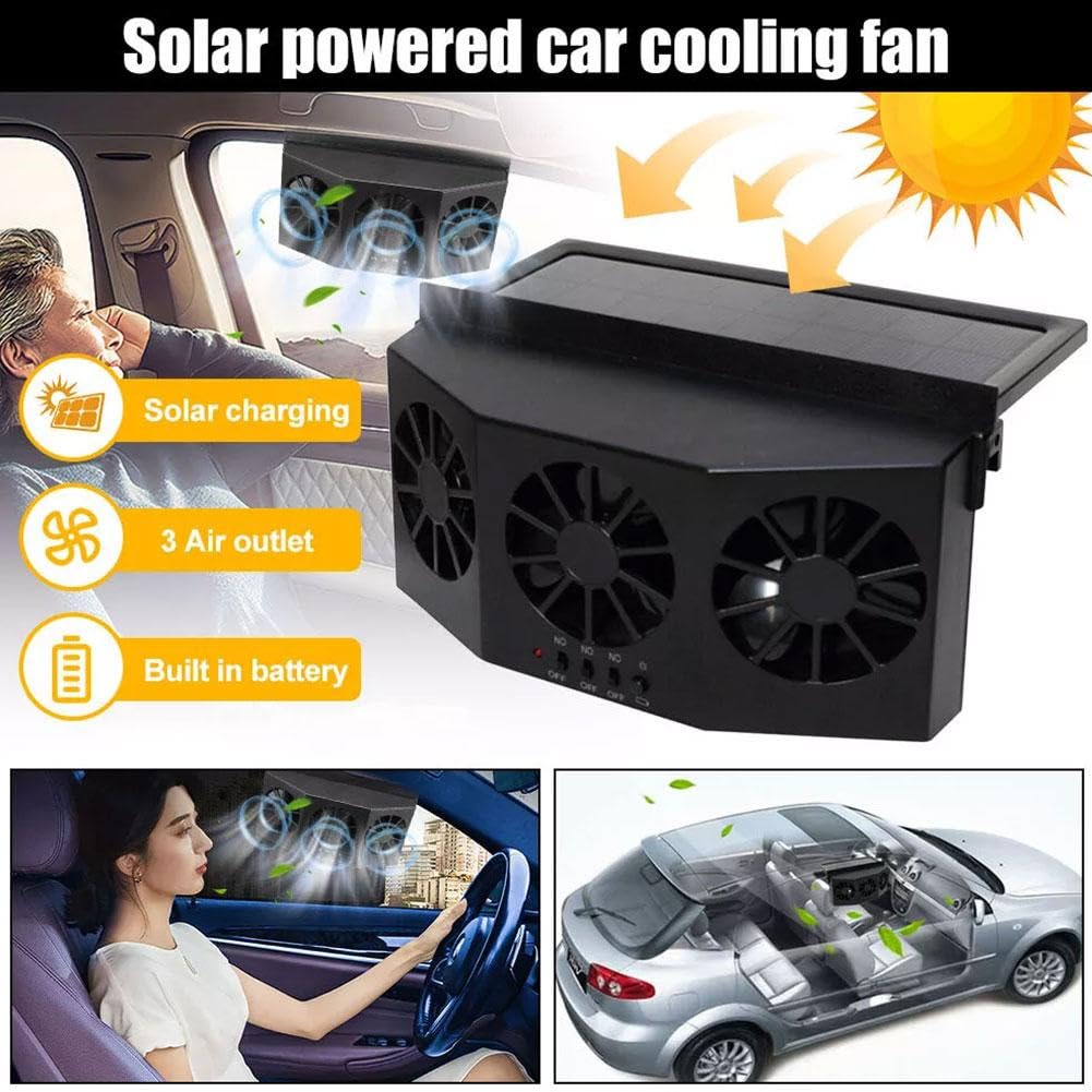 2024 New Solar Powered Car Window Ventilation Fan - Auto Solar Exhaust Fan & Air Purifier for Front/Back Seat - Improve Airflow & Cooling in Parked Vehicles