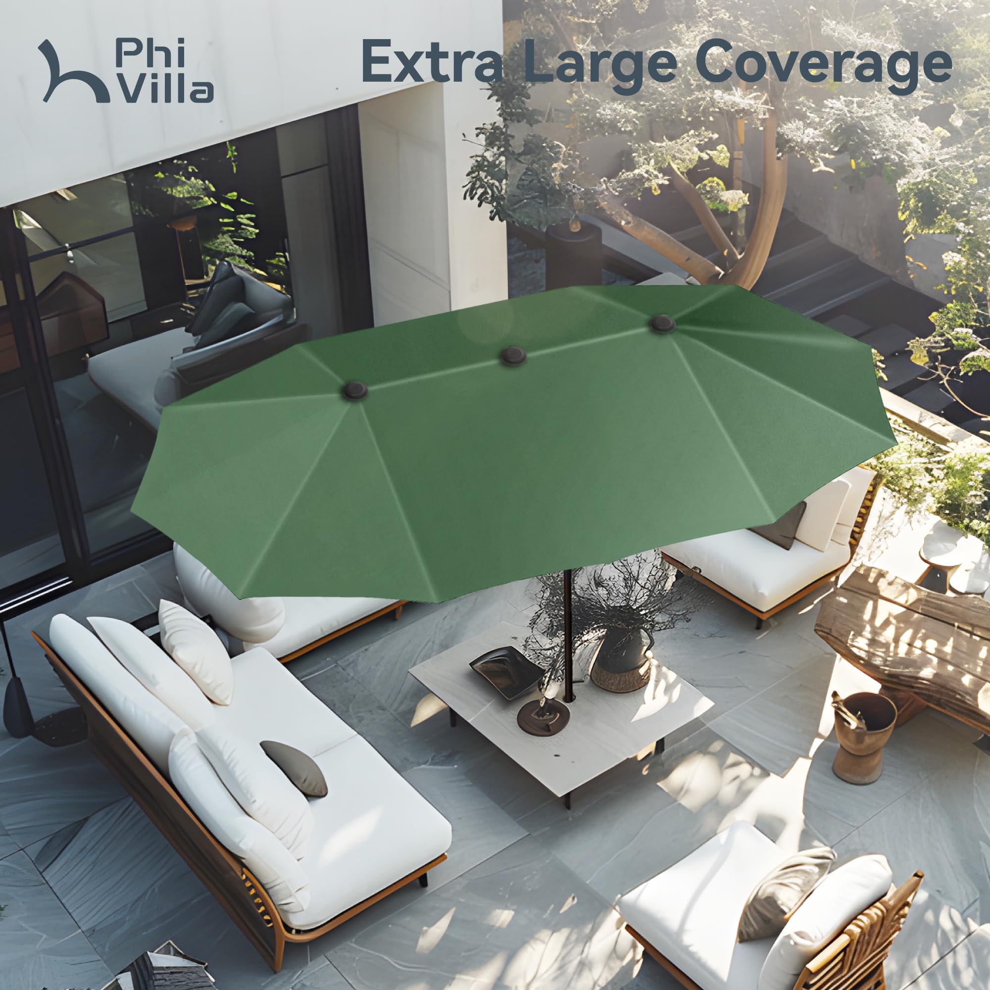 PHI VILLA 13ft Large Outdoor Patio Umbrella - Double-Sided Rectangle Sun Shade for Garden, Poolside & Backyard - Mint Green UV Protection Canopy for Dining & Relaxation