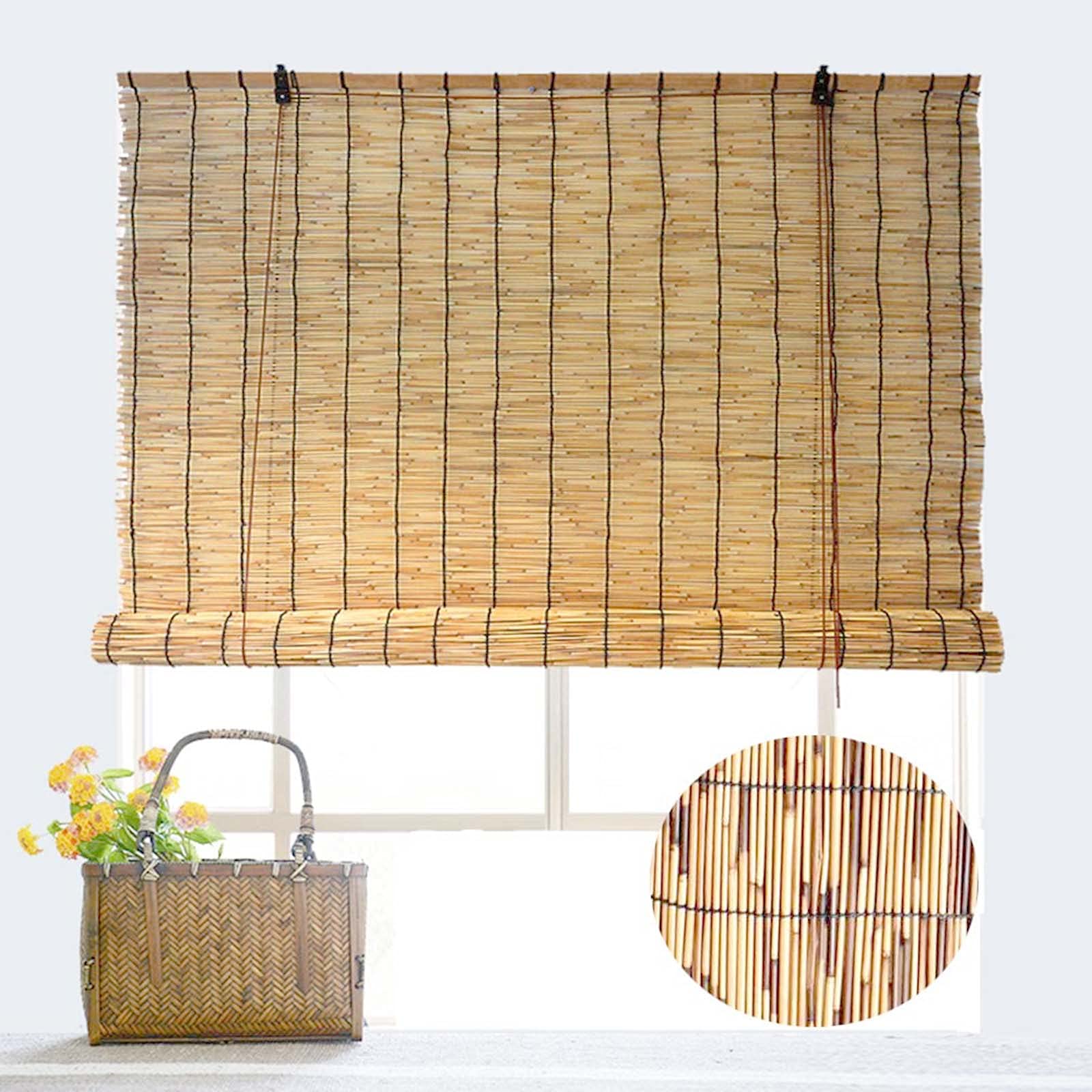 YiLing 36 Inch Natural Reed Window Blinds | Bamboo Roll Up Shades for Living Room | Vintage Straw Curtain & Breathable Roman Blinds with Lifter | Customizable Size | Perfect for Home Decor, Room Partition & Sun Protection
