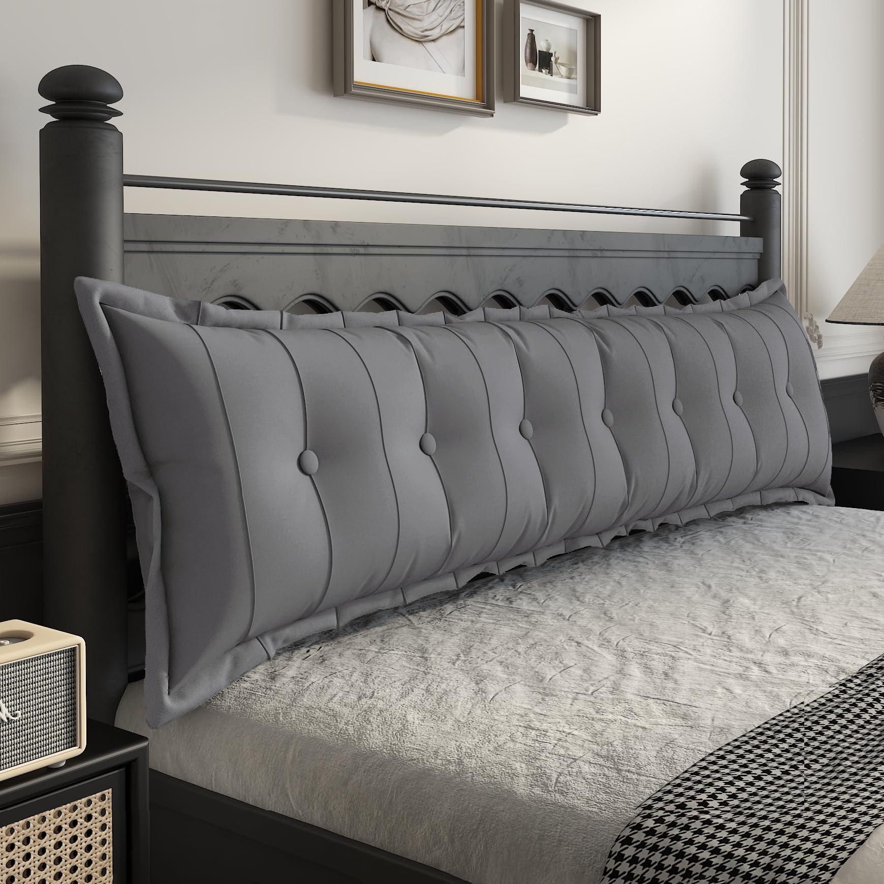 Johnear Large Headboard Pillow - Cotton Linen Daybed Cushion Backrest with Bolster Support - King Size 76x20x3 Inches - Perfect for Bed, Sofa, Reading & Relaxing (Gray)