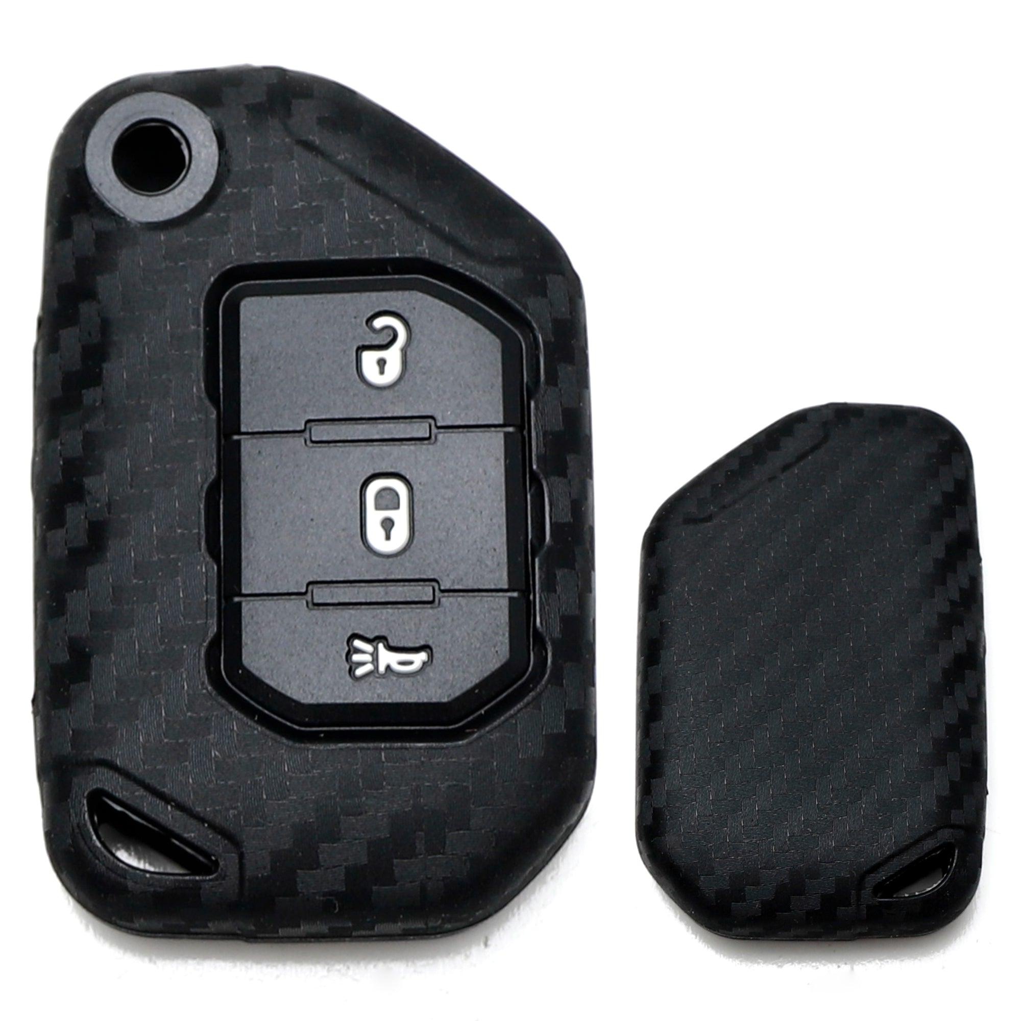 Premium Carbon Fiber Silicone Key Fob Cover for Jeep Wrangler JL & Gladiator JT (2018-2023 Models) - Durable Protection & Stylish Upgrade for Off-Road Adventures