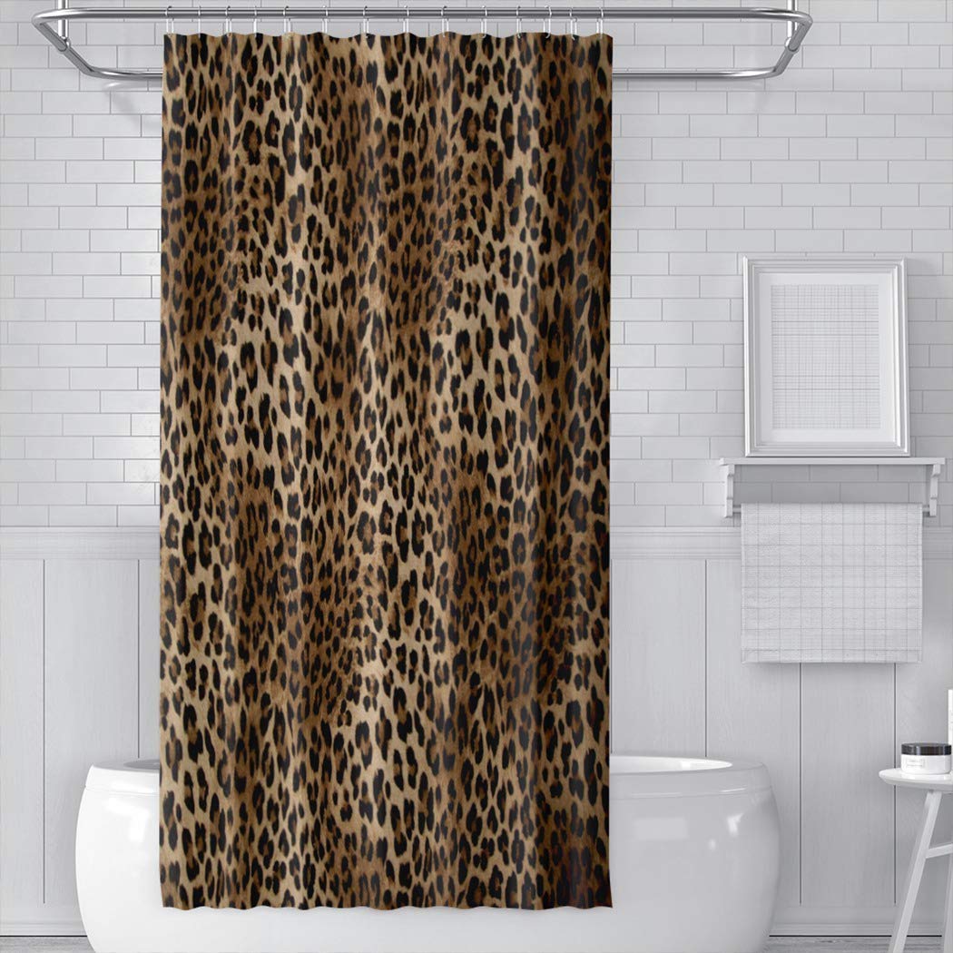 Speckled Leopard Print Shower Curtain - Brown & Black Bathroom Decor, 36x72 Inch Waterproof Fabric Shower Curtain for Bathtub or Stall - Perfect for Jungle Theme, Boho or Modern Bathroom Design