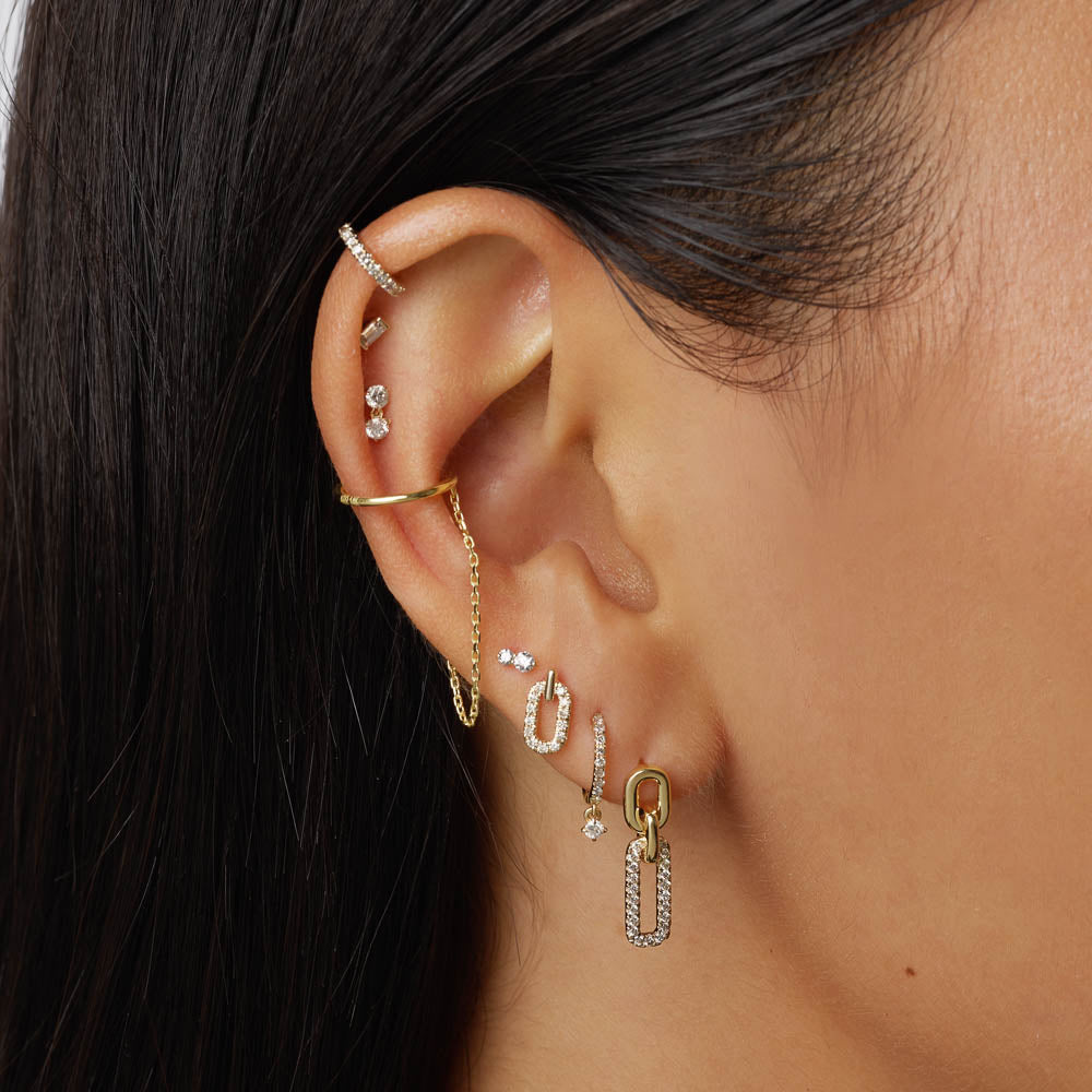 10K Gold White Sapphire Baguette Helix Single Stud Earrings for Women - Perfect for Everyday Wear, Parties & Special Occasions