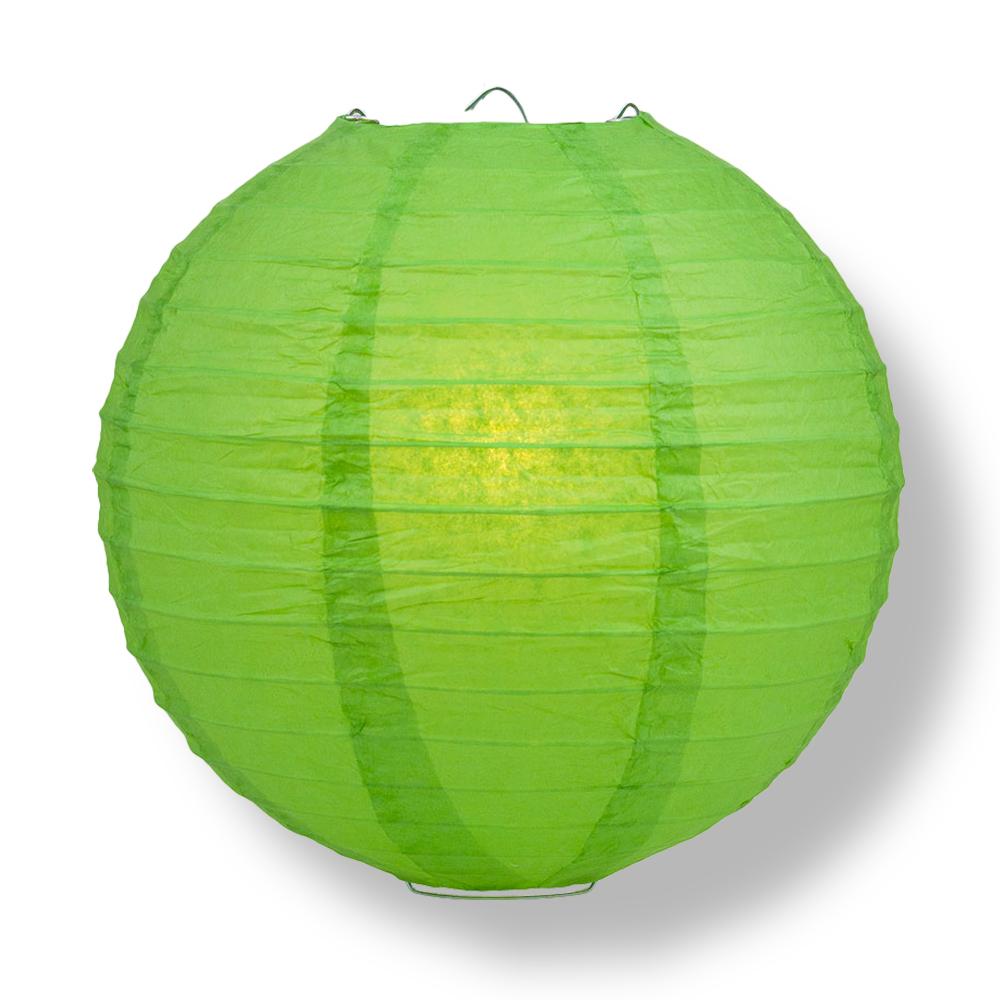 10 Pack Grass Greenery Round Paper Lanterns with Even Ribbing - Chinese Style Hanging Decor for Wedding, Party, Garden & Home Decoration