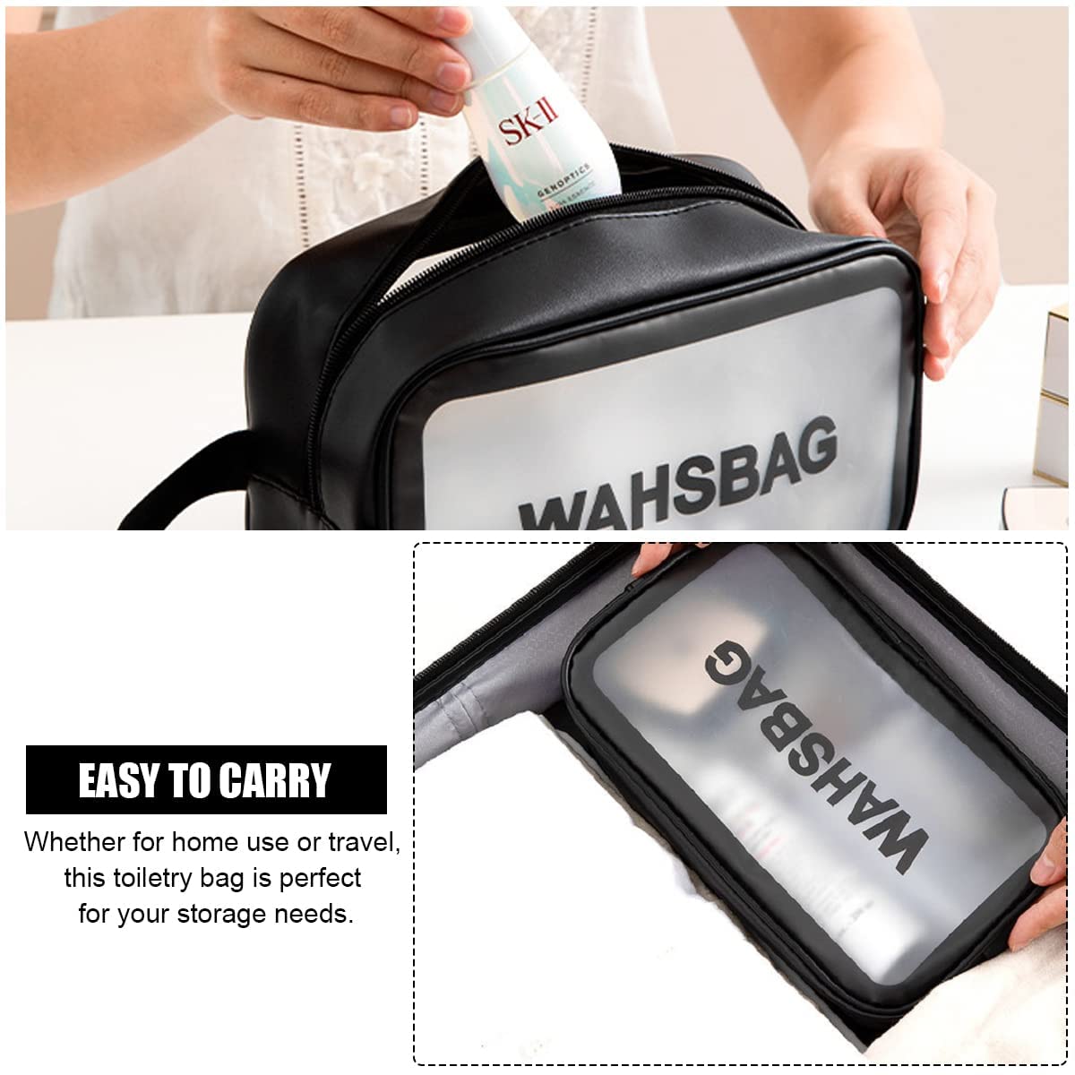 JASODANANDAN Waterproof Makeup Bag - Large Cosmetic Organizer with Zipper for Travel, Storage & Vanity | Portable Washable Makeup Pouch (Black) | Perfect for Traveling, Gym, Daily Use & Beauty Essentials Organization