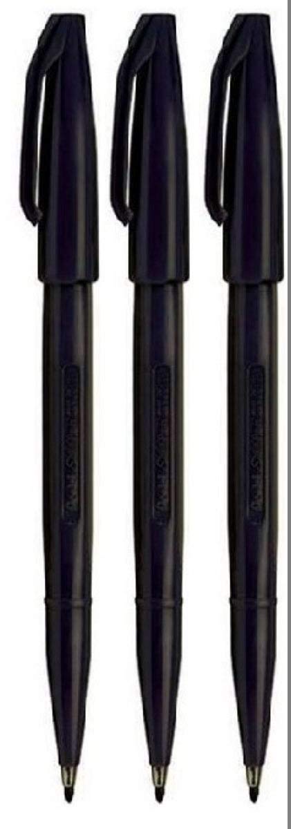 Pentel S520 Black Fiber Tip Sign Pen - 2mm Fine Point Marker, 1mm Line Width (Pack of 3) - Ideal for Calligraphy, Sketching, Office Work & Art Projects