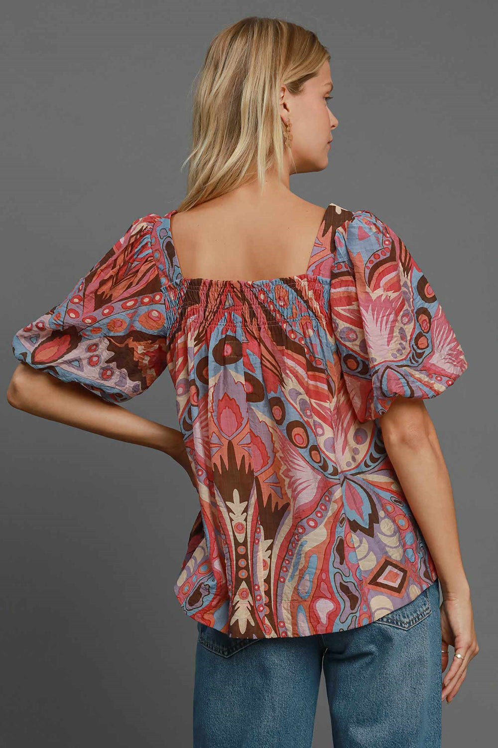 Stylish Full Size Abstract Print Puff Sleeve Blouse for Women - Perfect for Resort Wear, Vacation Outfits & Summer Fashion