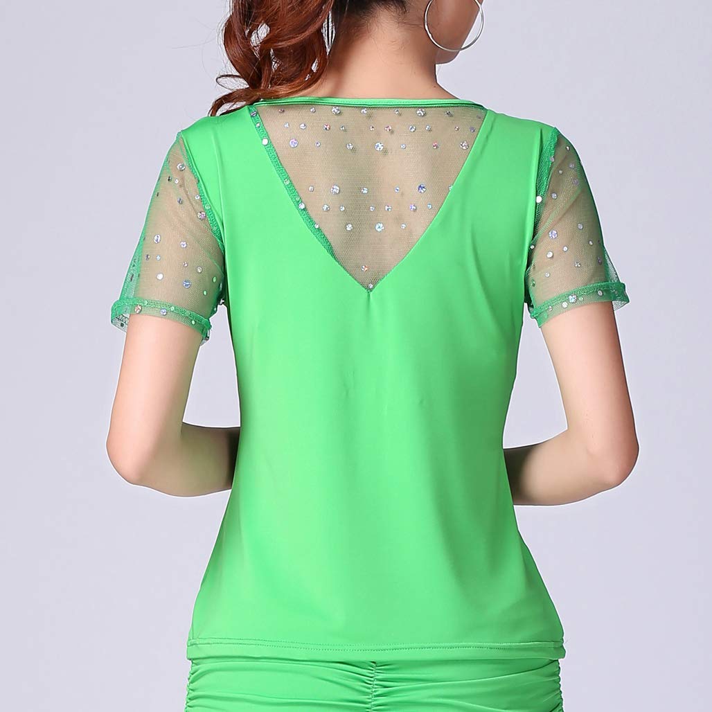 Whitewed Sweetheart Ballroom Latin Dance Practice Sequin Short Sleeve Top | Women's Sparkly Dancewear for Salsa, Tango & Competition | Perfect for Dance Classes, Performances & Social Events
