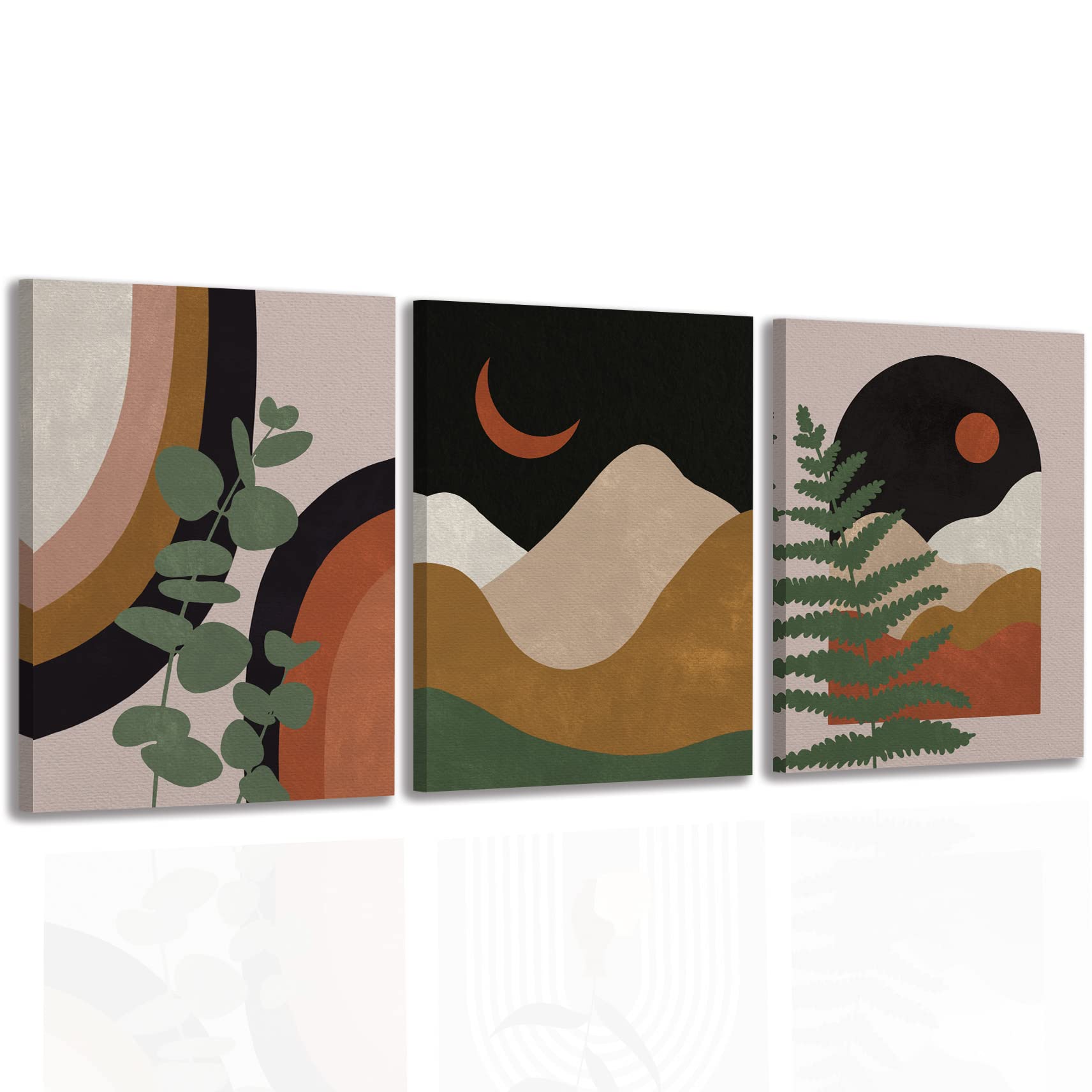 KEUSPI Boho Wall Art Set of 3 - Mid Century Canvas Prints for Living Room Decor