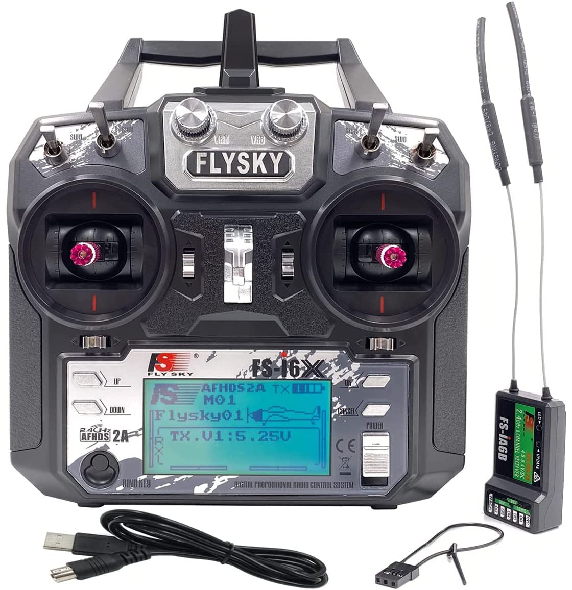 Flysky FS-i6X 6CH RC Transmitter and Receiver with FS-iA6B 2.4GHz Radio Controller for RC Quadcopter, FPV Racing Drone - Perfect for Aerial Photography, Drone Racing, and Remote Control Hobbyists