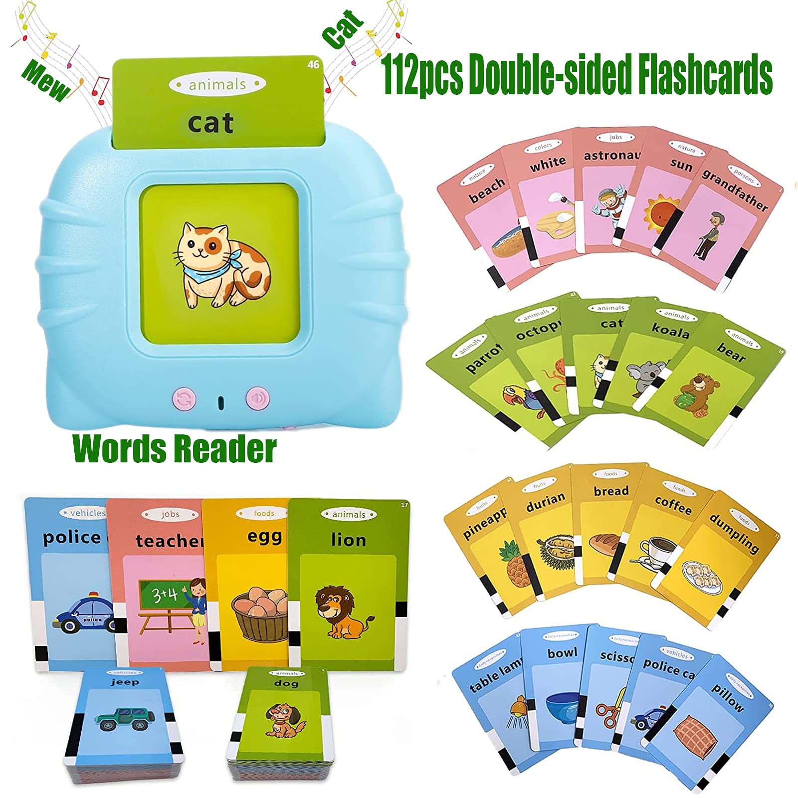WONFAST 112PCS Educational Flash Cards for Toddlers - Preschool Learning Toy for Boys & Girls | Birthday & Christmas Gifts | Home & Classroom Use