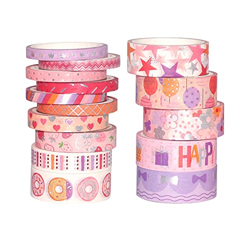 Shamjina 15-Piece Pink Washi Tape Set - Decorative DIY Scrapbooking Tapes for Bible Journaling, Planner Stickers, Bullet Journal Supplies & Gift Wrapping