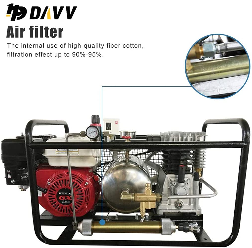 Gasoline-Powered 5HP Air Compressor 250L/Min 3.5Kw 115psi with 50ft Hose & Dual Regulators - Ideal for Hookah Diving, Industrial Use, and Surface Air Supply Operations