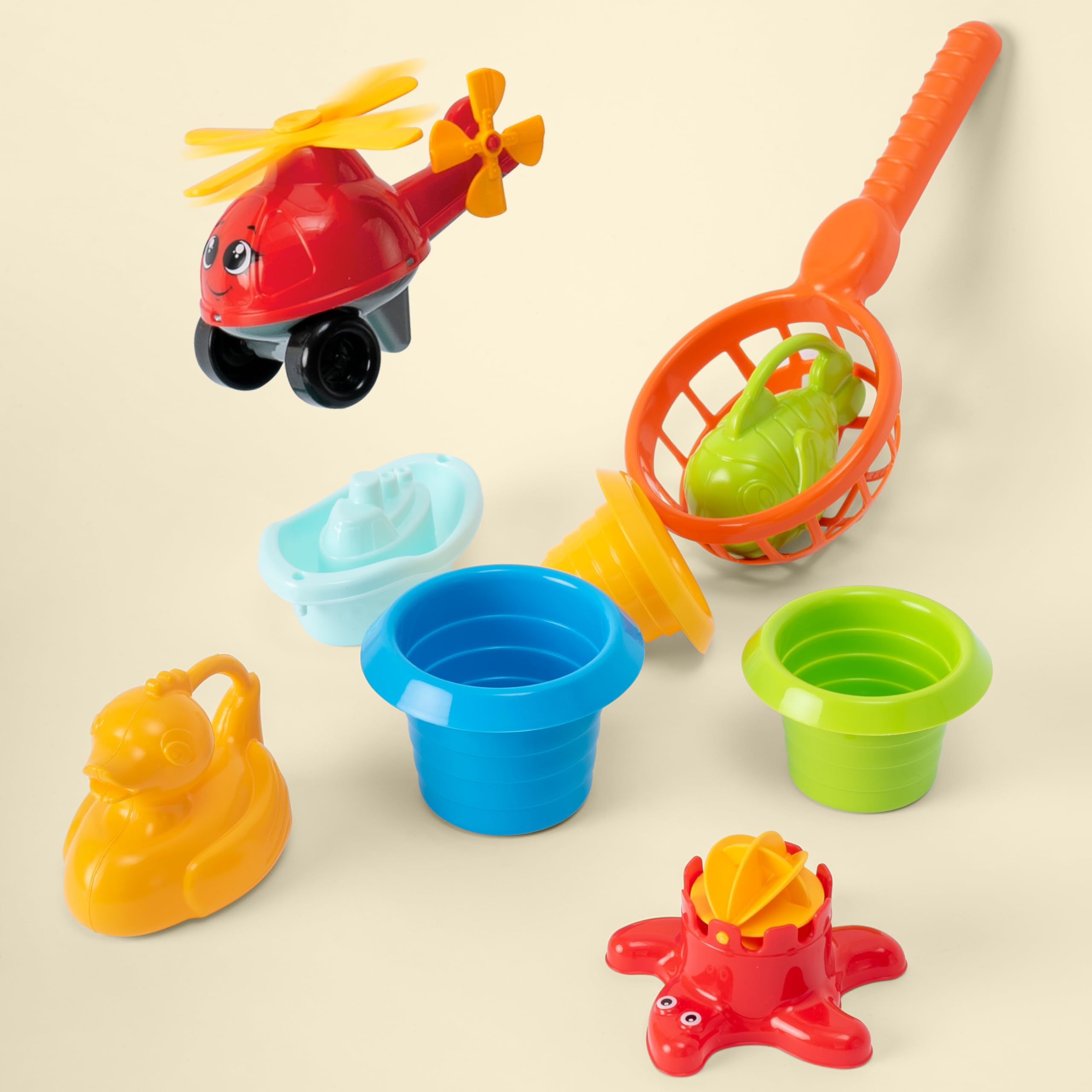 **Ferry Boat Toys Set with Helicopter & 2 Cars | Toddler Bath Toys for Boys & Girls | Stacking Cups & Water Play Boats | Fun Learning & Sensory Play for Bathtime & Pool**