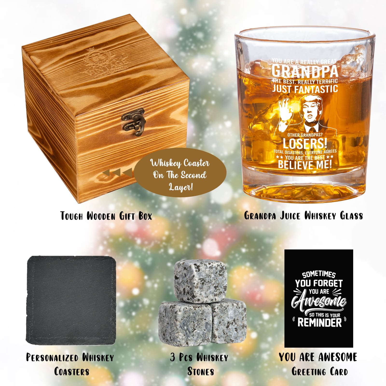 Personalized Whiskey Glass for Grandpa - Best Funny & Cool Gift for Grandfathers - Christmas, Birthday & Father's Day Present from Grandkids - Perfect for Relaxing, Celebrations & Special Occasions