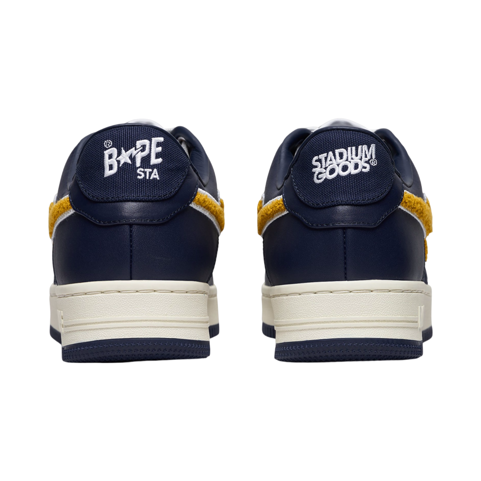 Bapesta Low Sneakers - Navy, Yellow & White Chenille Design | A Bathing Ape x Stadium Goods Collaboration | Streetwear Fashion for Men & Women | Perfect for Casual Wear, Sneaker Collecting & Urban Style
