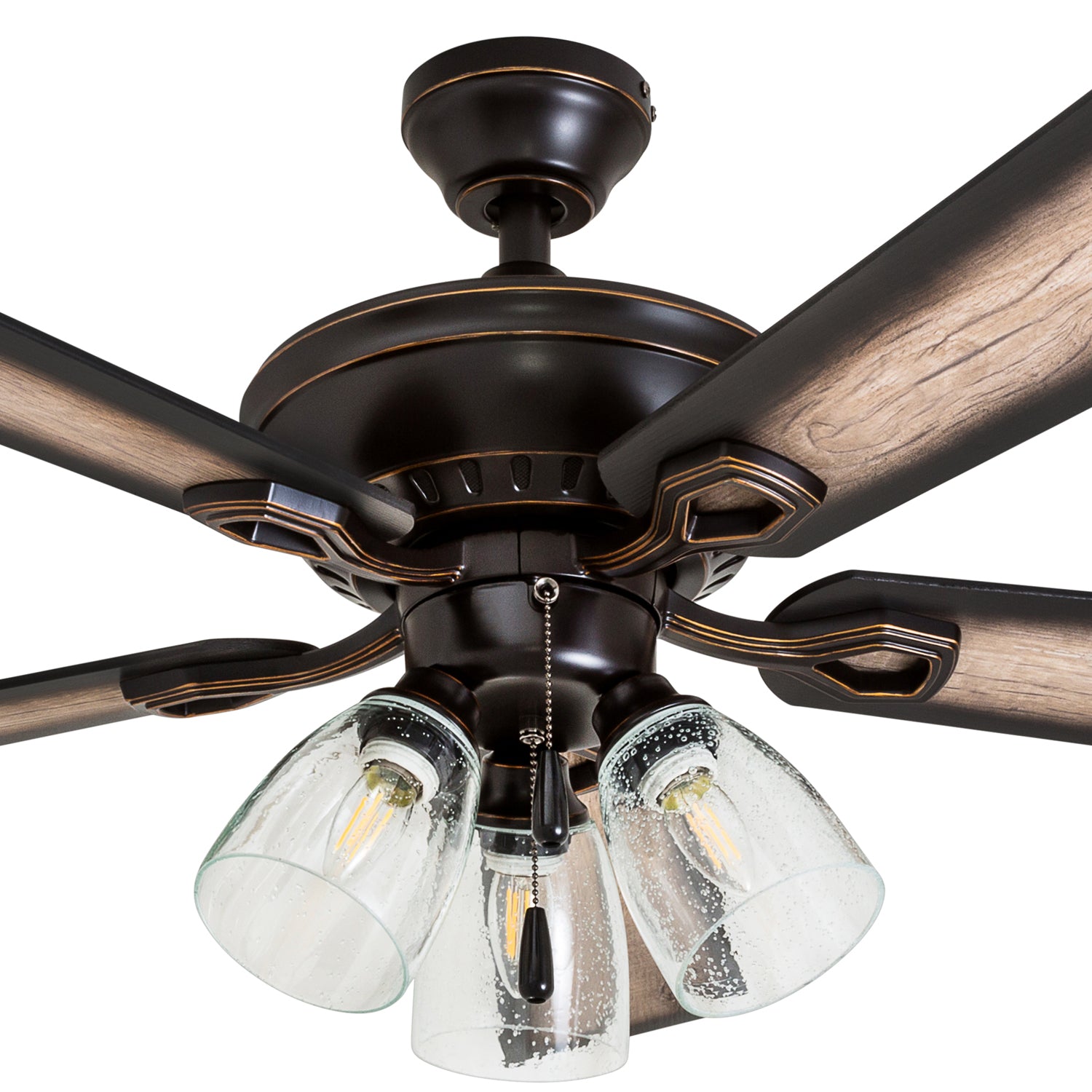 52 Inch Glenmont Oil Rubbed Bronze Ceiling Fan with Pull Chain - Energy Efficient Indoor Cooling for Living Room, Bedroom & Office