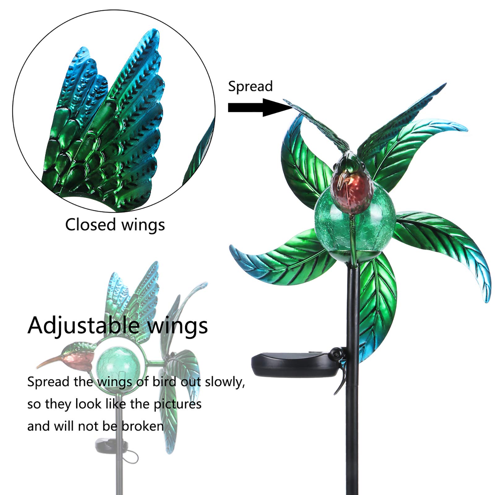 Solar Powered Hummingbird Garden Lights - Outdoor Decorative Pathway Stake Lights with Wind Spinner for Yard, Lawn & Patio Decor | Weatherproof Solar LED Landscape Lighting for Garden, Walkway & Backyard