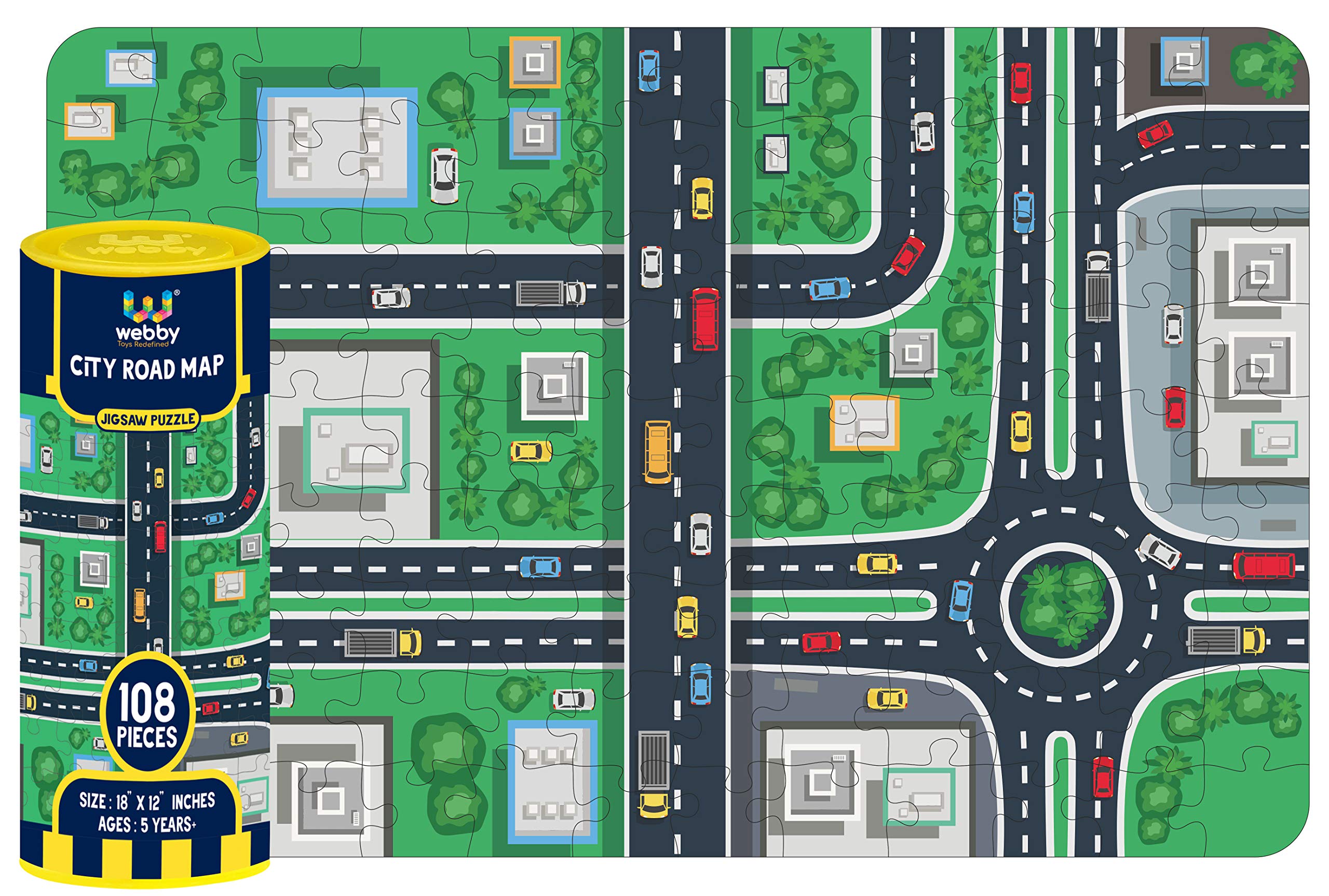 Webby City Road Map Jigsaw Puzzle for Kids - 108 Piece Educational Puzzle | Fun Learning Toy for Children's Geography & Problem Solving Skills | Perfect for Home, Classroom & Travel Activities