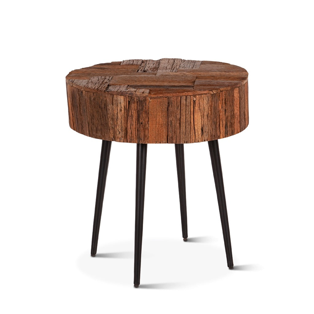 Jaipur 22 Inch Round Side Table - Handcrafted Reclaimed Wood Accent Table for Living Room, Bedroom & Patio Decor