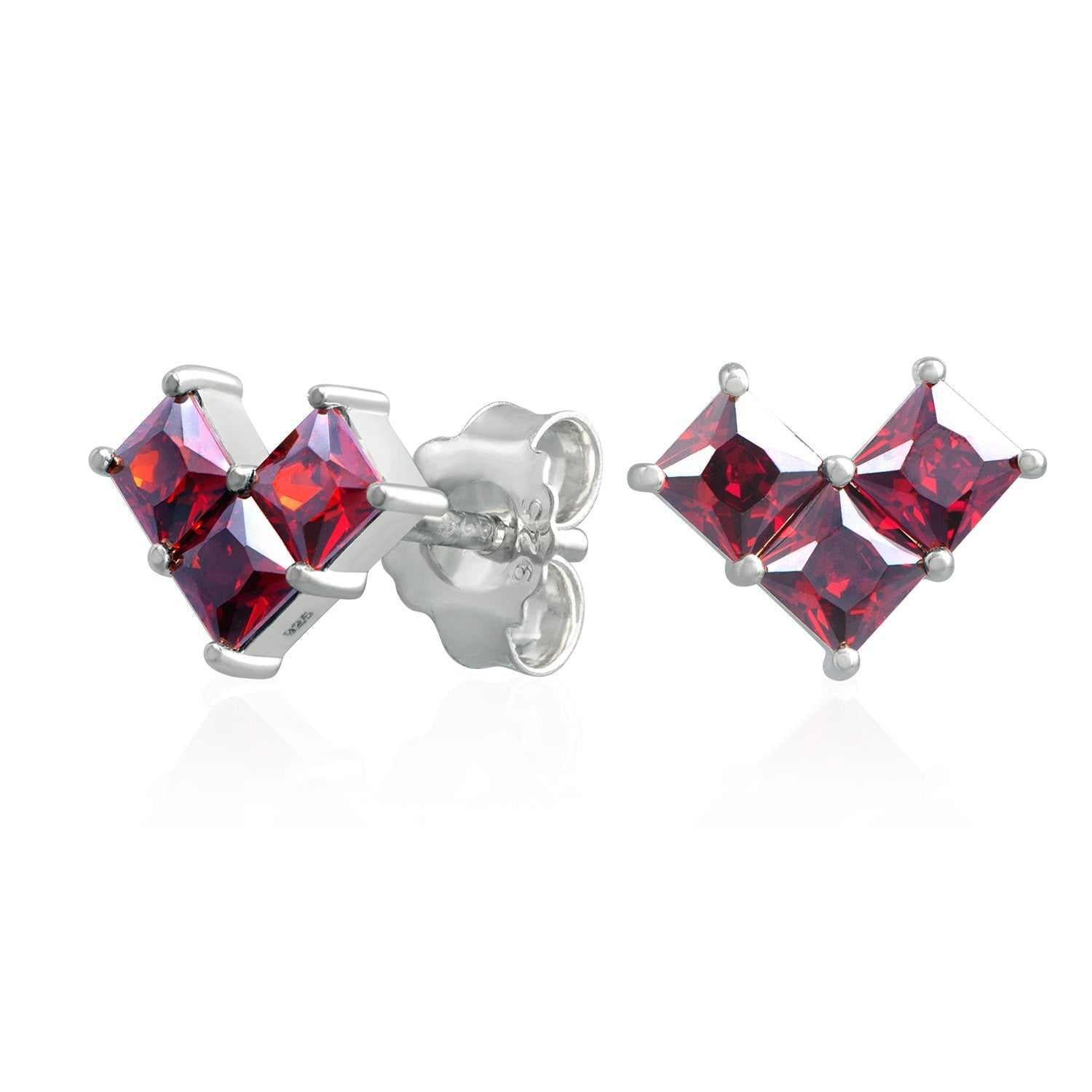 Sparkling Red 3 Stone Heart Stud Earrings for Women - Valentine's Day Gift, Anniversary Jewelry, Romantic Date Night Accessories