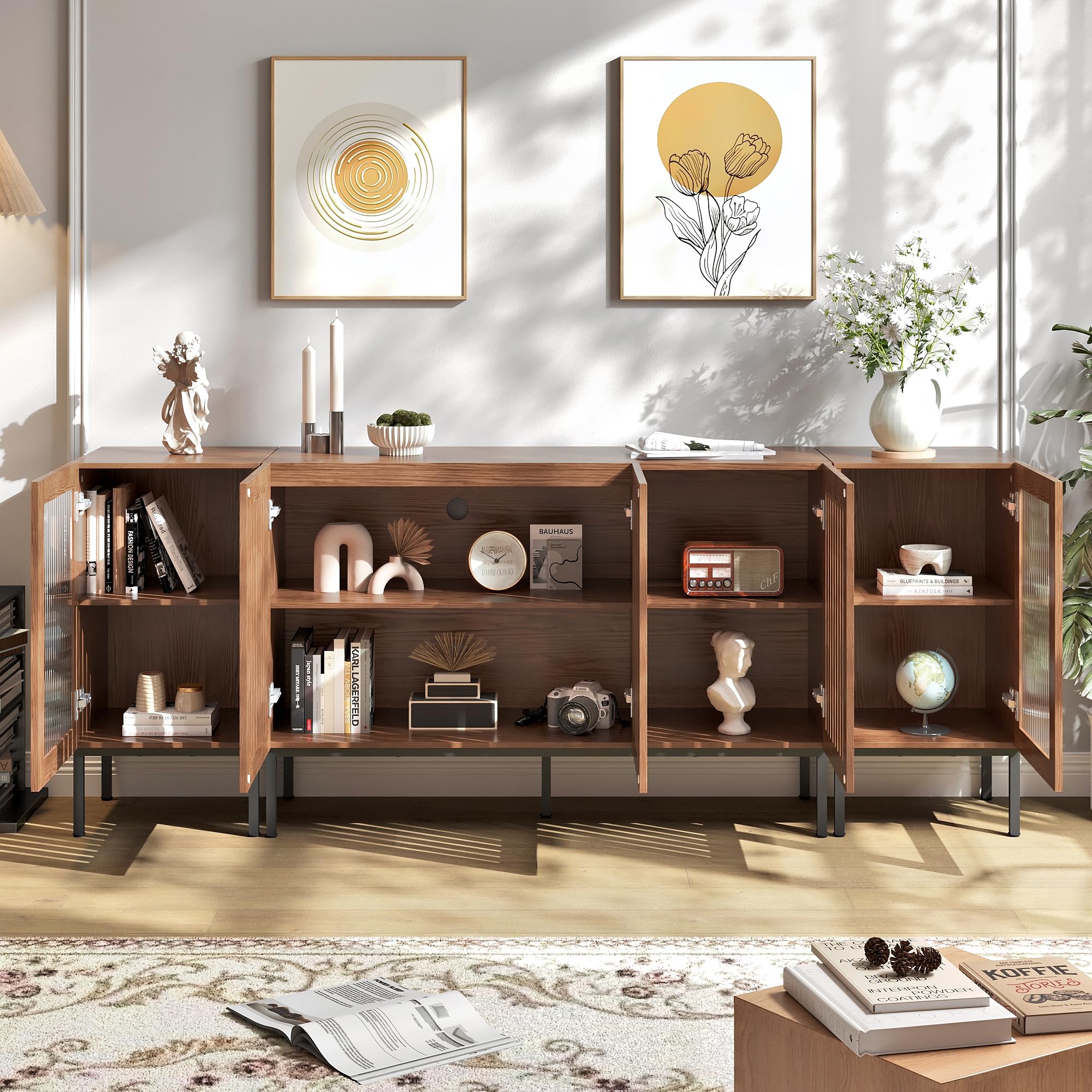 Rustic Farmhouse TV Stand for 85 Inch TVs - Solid Wood Entertainment Center with Storage Cabinets & Glass Doors - Media Console for Living Room, Bedroom, Home Theater - Espresso Brown Finish - Perfect for Modern & Traditional Home Decor