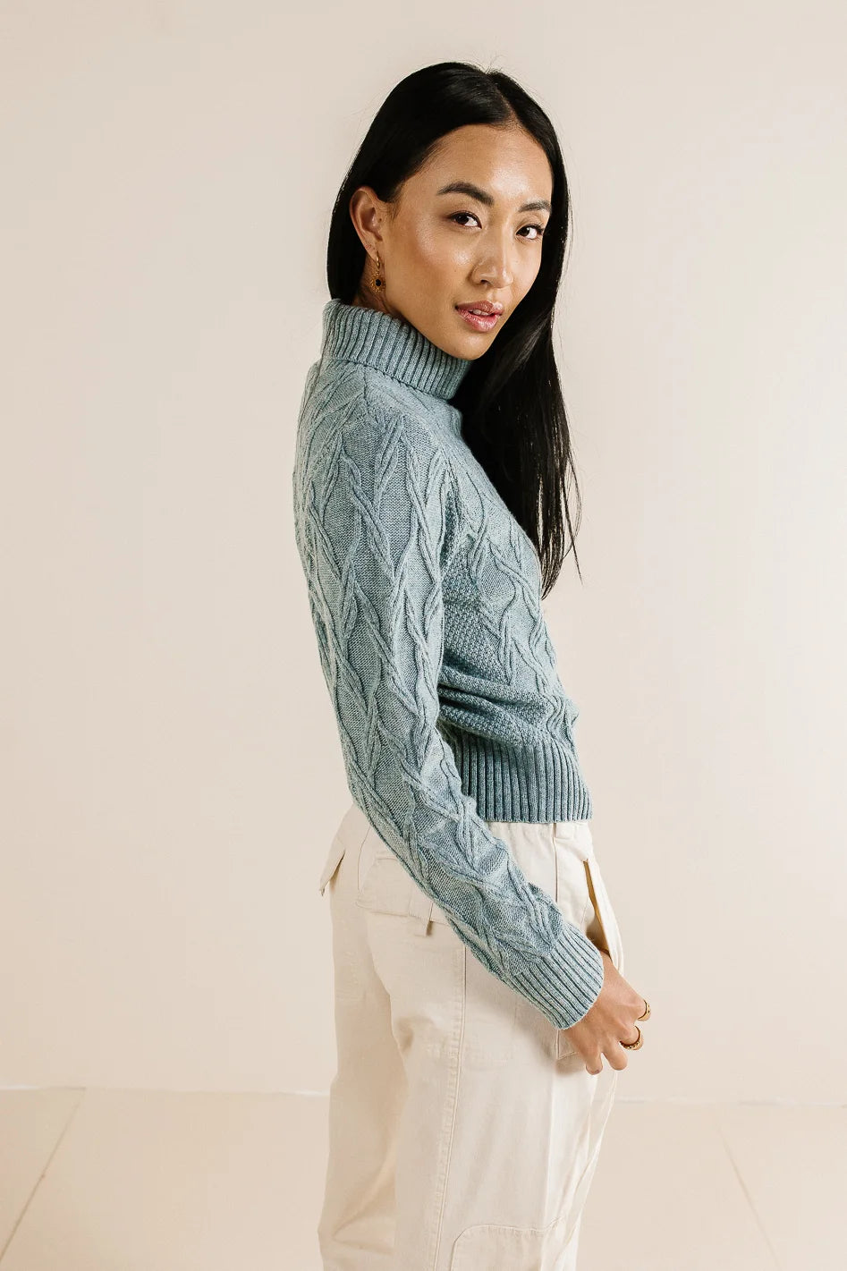 Women's Maeve Blue Turtleneck Sweater - Soft Winter Knit Pullover for Casual & Office Wear | FINAL SALE
