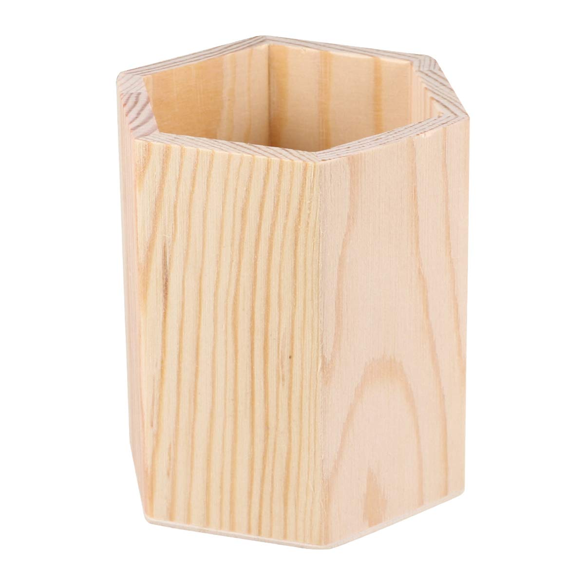 Milisten 2-Pack Hexagonal Wooden Pencil & Brush Holder - Multi-Functional Desktop Organizer for Home Office, School, DIY & Art Supplies Storage (Natural Wood)