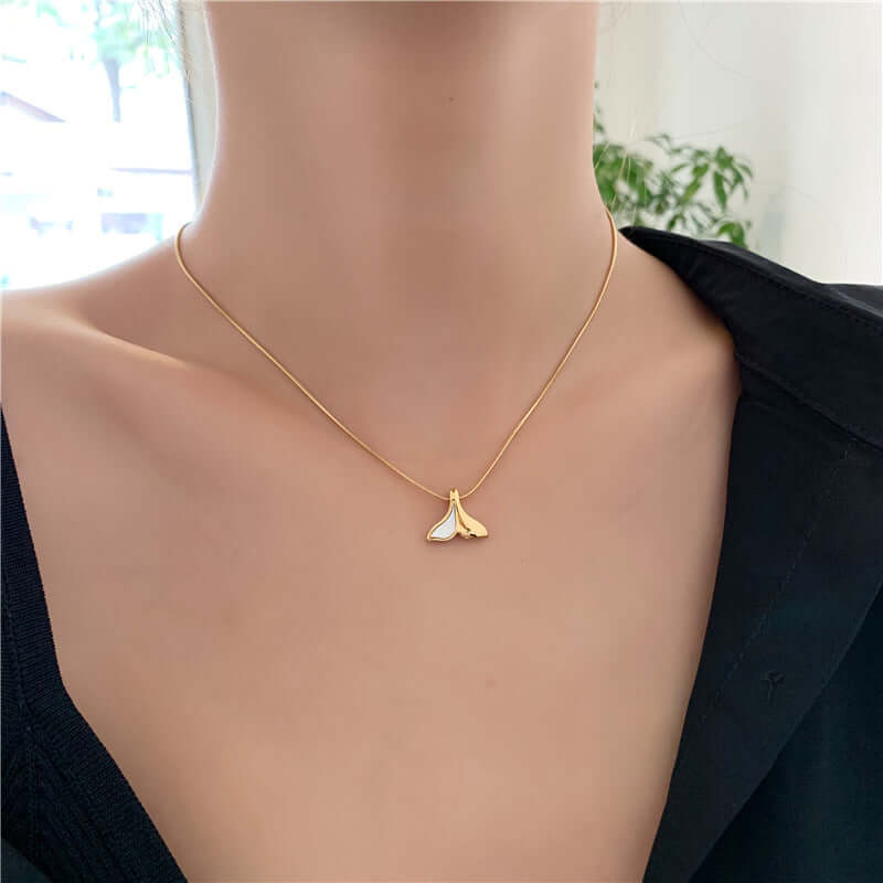 EDGY Whale Tail Two Tone Pendant Necklace | Sterling Silver & Gold Plated Jewelry for Women | Perfect for Beach Parties, Boho Fashion & Layered Necklace Styling