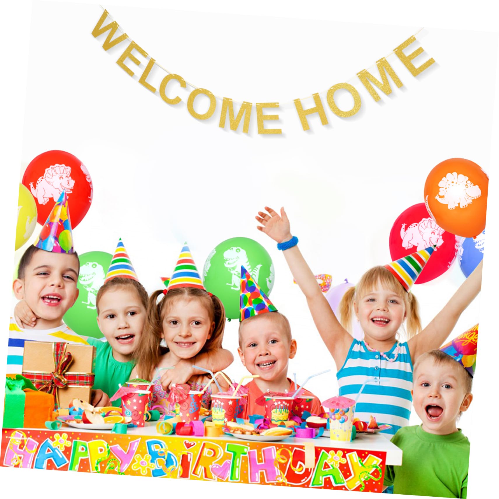 PLAFOPE Gold Party Banner - Hanging Welcome Home Decor for Birthday, Wedding & Holiday Celebrations | Elegant Letter Flags for Indoor & Outdoor Party Background Decoration