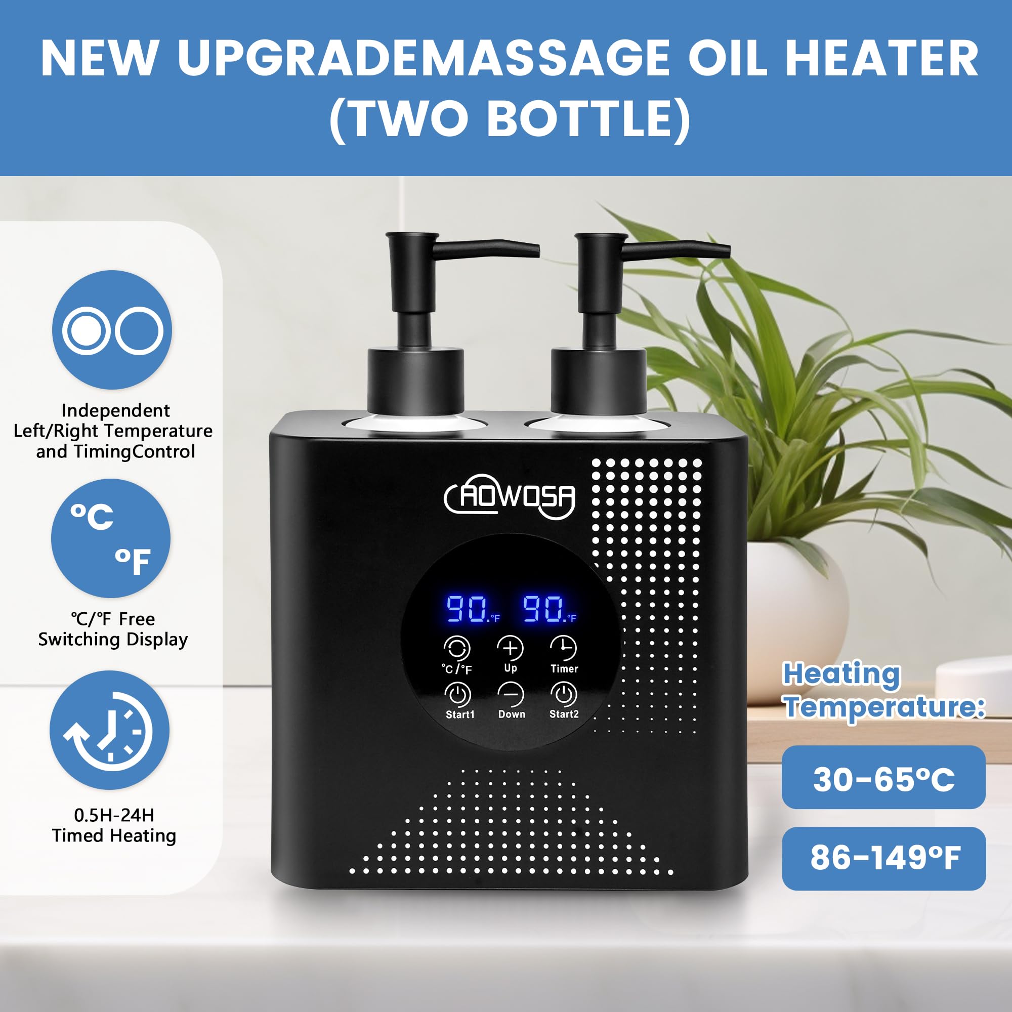 Professional Electric Massage Oil Warmer with Digital Display & ℃/℉ Switch - Dual Bottle Heater for SPA, Beauty Salon & Home Use - Portable Lotion Warmer for Aromatherapy, Body Massage & Skin Care Treatments