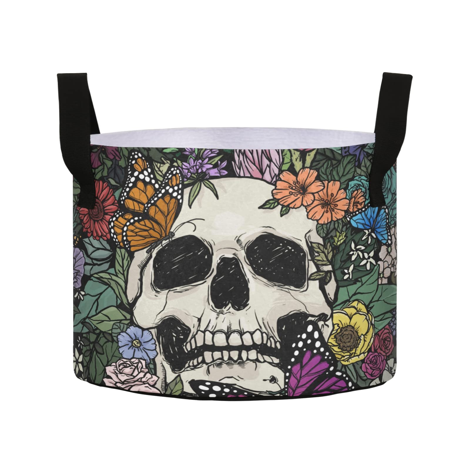 ALAZA Vintage Skull Flowers 7 Gallon Grow Bag - Round Fabric Plant Pots with Handles for Vegetables, Flowers & Indoor/Outdoor Gardening | Perfect for Home Decor, Balcony & Patio Planting
