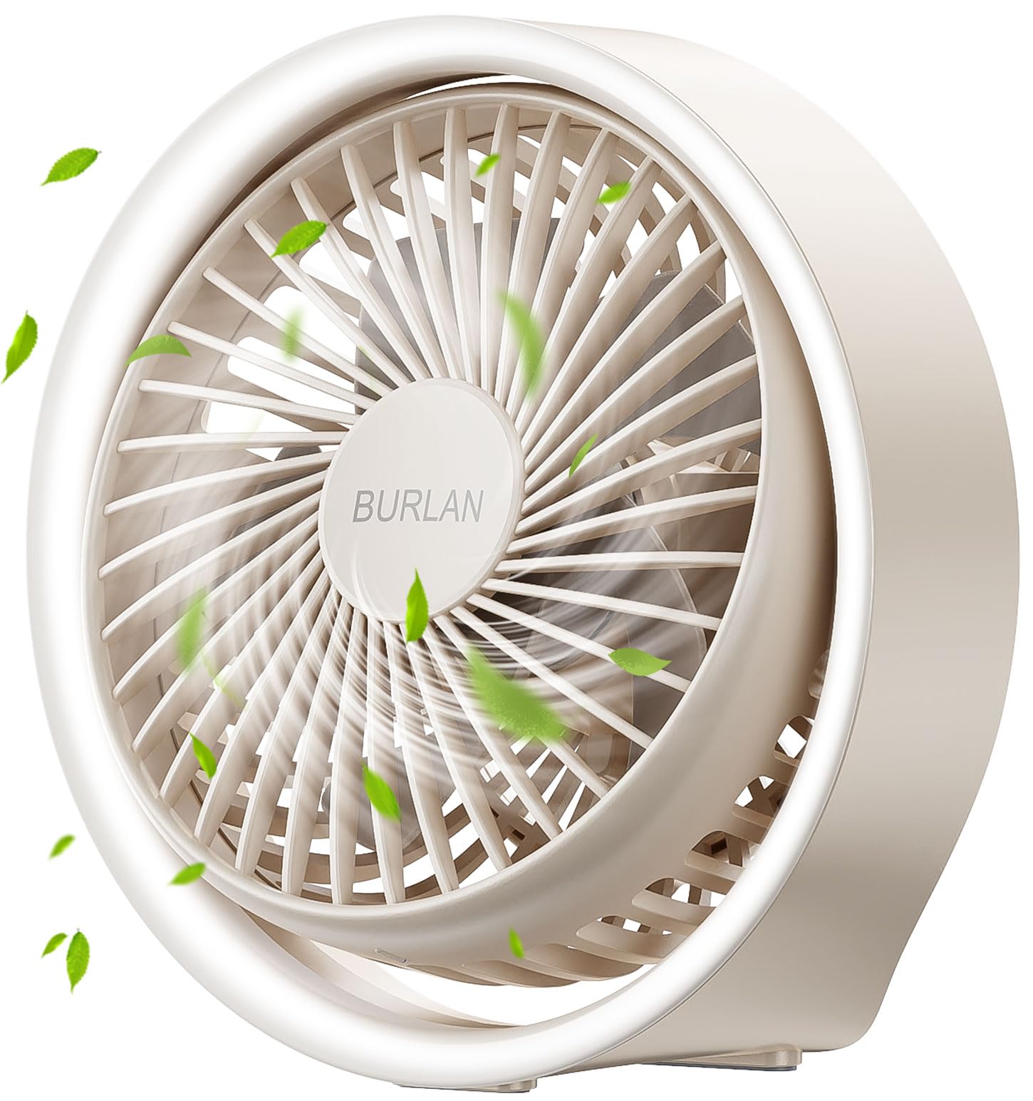 Portable Cordless Desk Fan with USB Rechargeable Battery - 70ft Strong Airflow, Quiet Operation, LED Light & 360° Rotation - Perfect for Bedroom, Home Office, Outdoor & Travel Use (White)