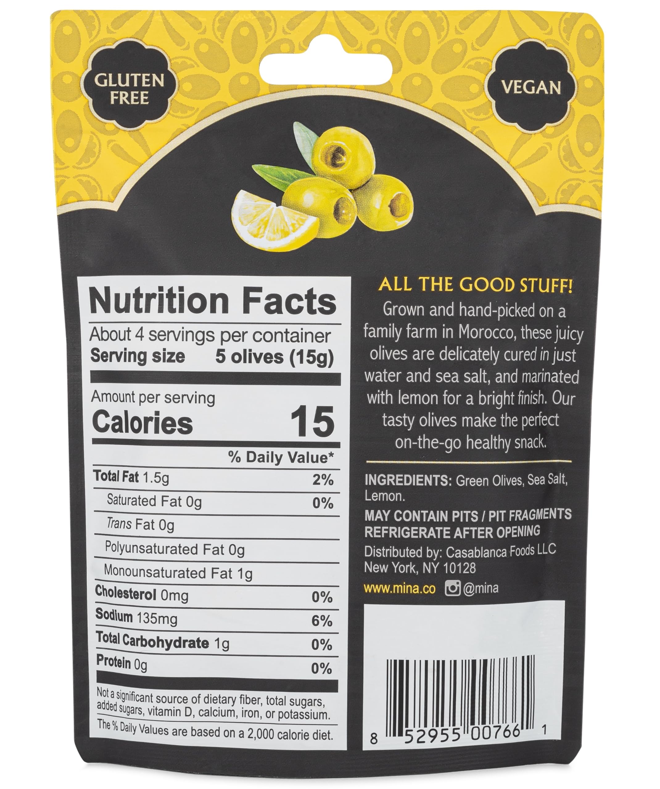 Organic Pitted Green Olives with Lemon - Healthy Keto & Vegan Snack (2.11oz, Pack of 12) | Gluten-Free, All-Natural, 60 Calories per Pack | Perfect for Travel, Lunch Boxes & Low-Carb Diets